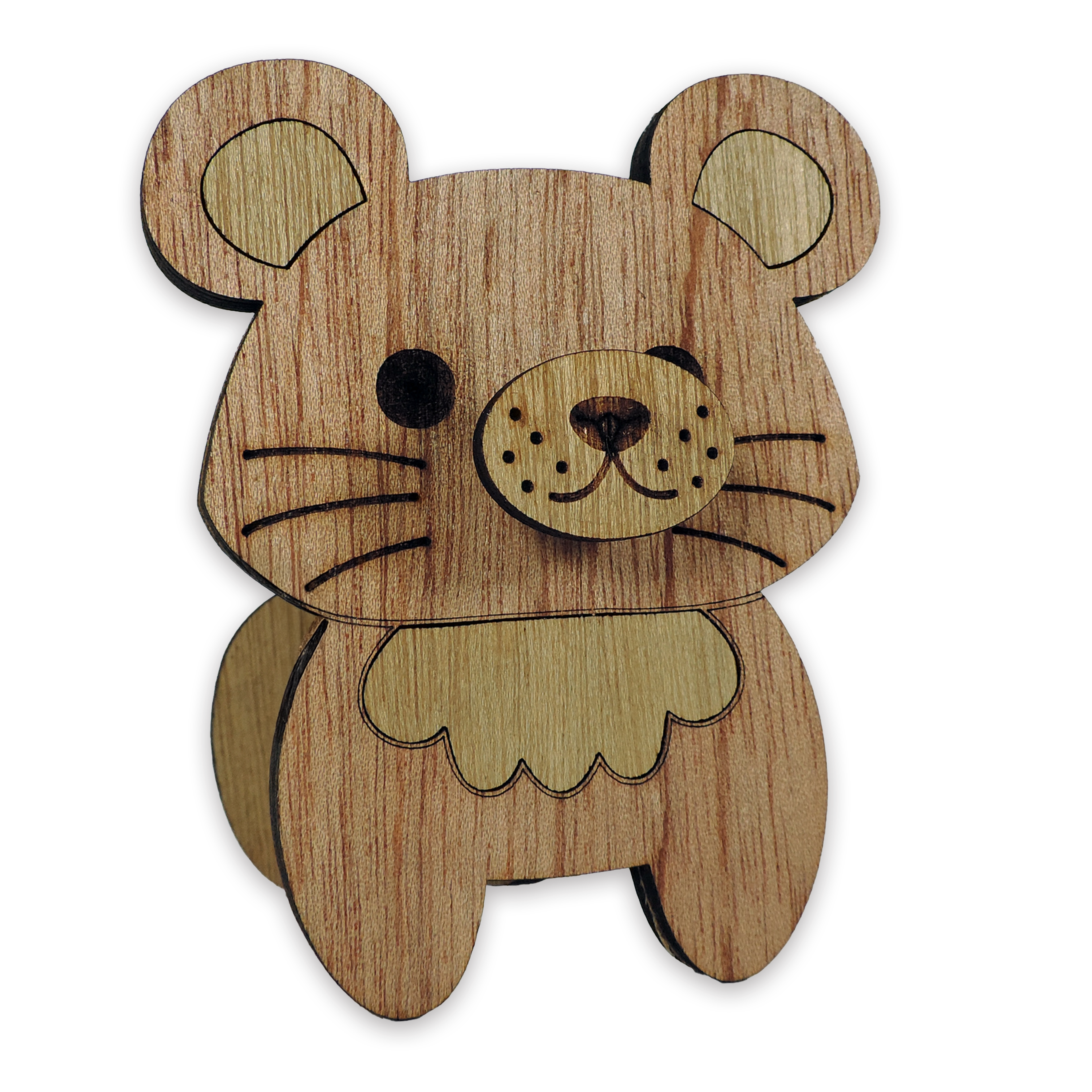 Laser-cut mouse glasses holder, 5 mm plywood — cherry, blank (3.5 × 5 in)
