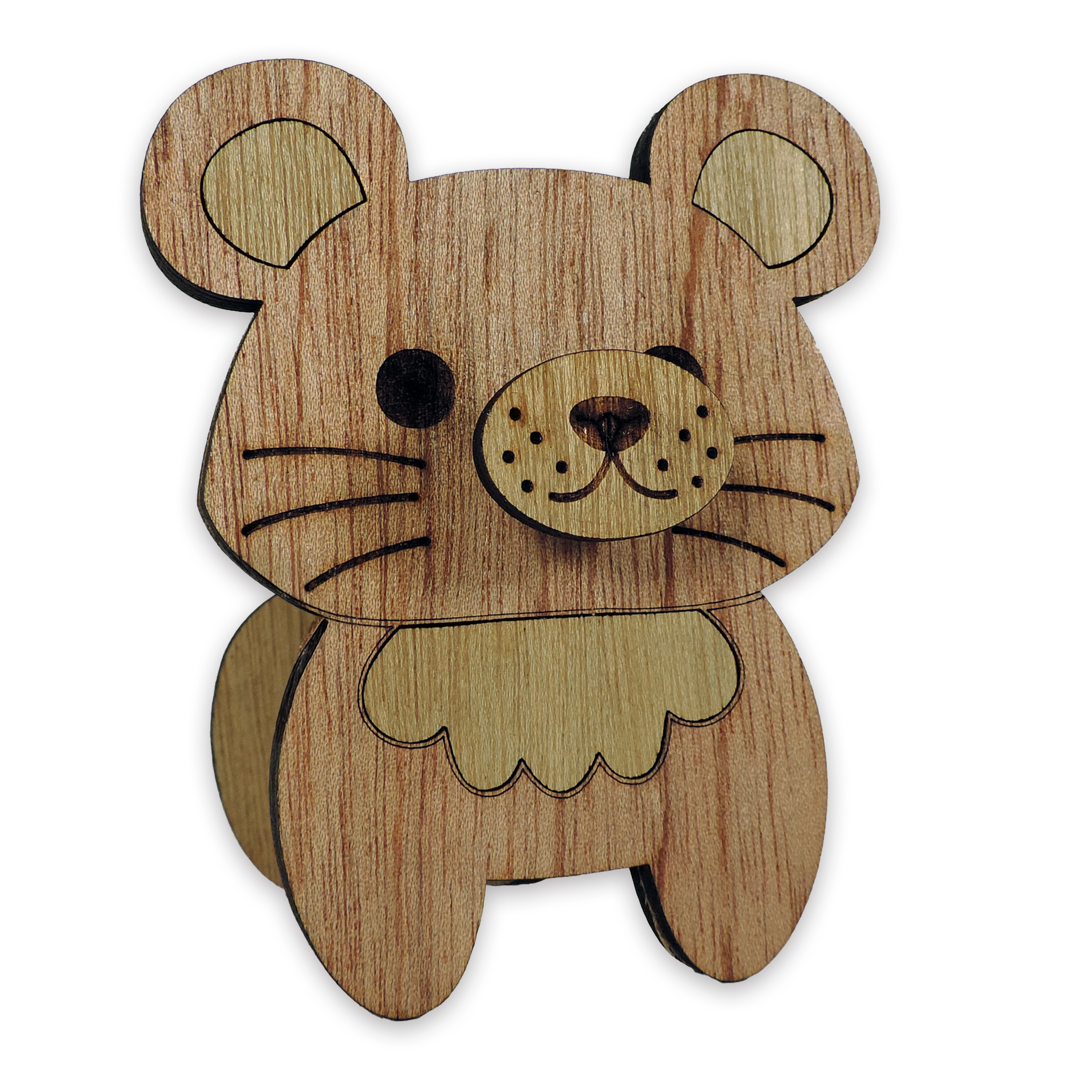 Laser-cut mouse glasses holder, 5 mm plywood — cherry, blank (3.5 × 5 in)