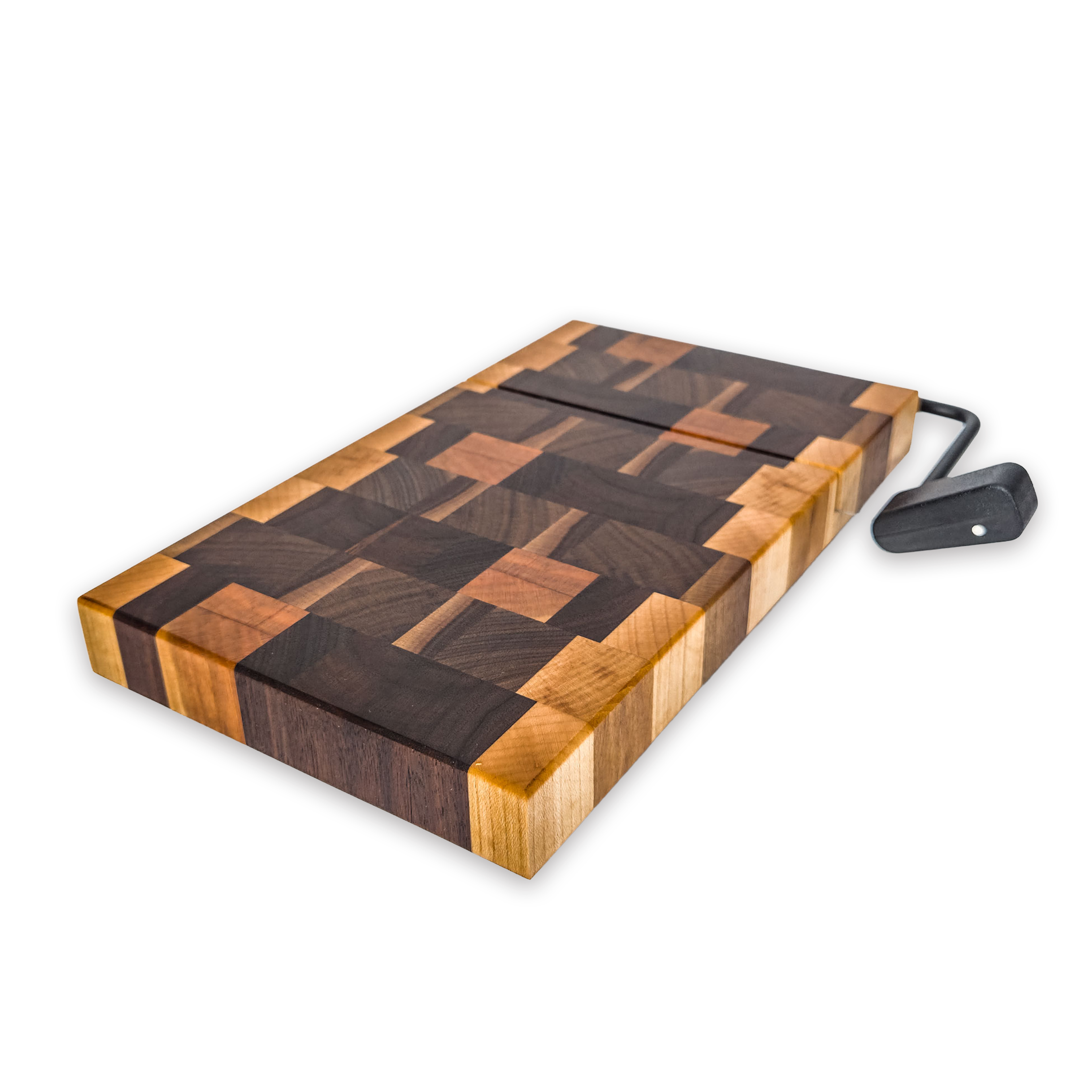 End grain maple, walnut, oak & cherry cheese slicer board with wire cutter, oiled hardwood — large, black (9.75 × 5.75 in)