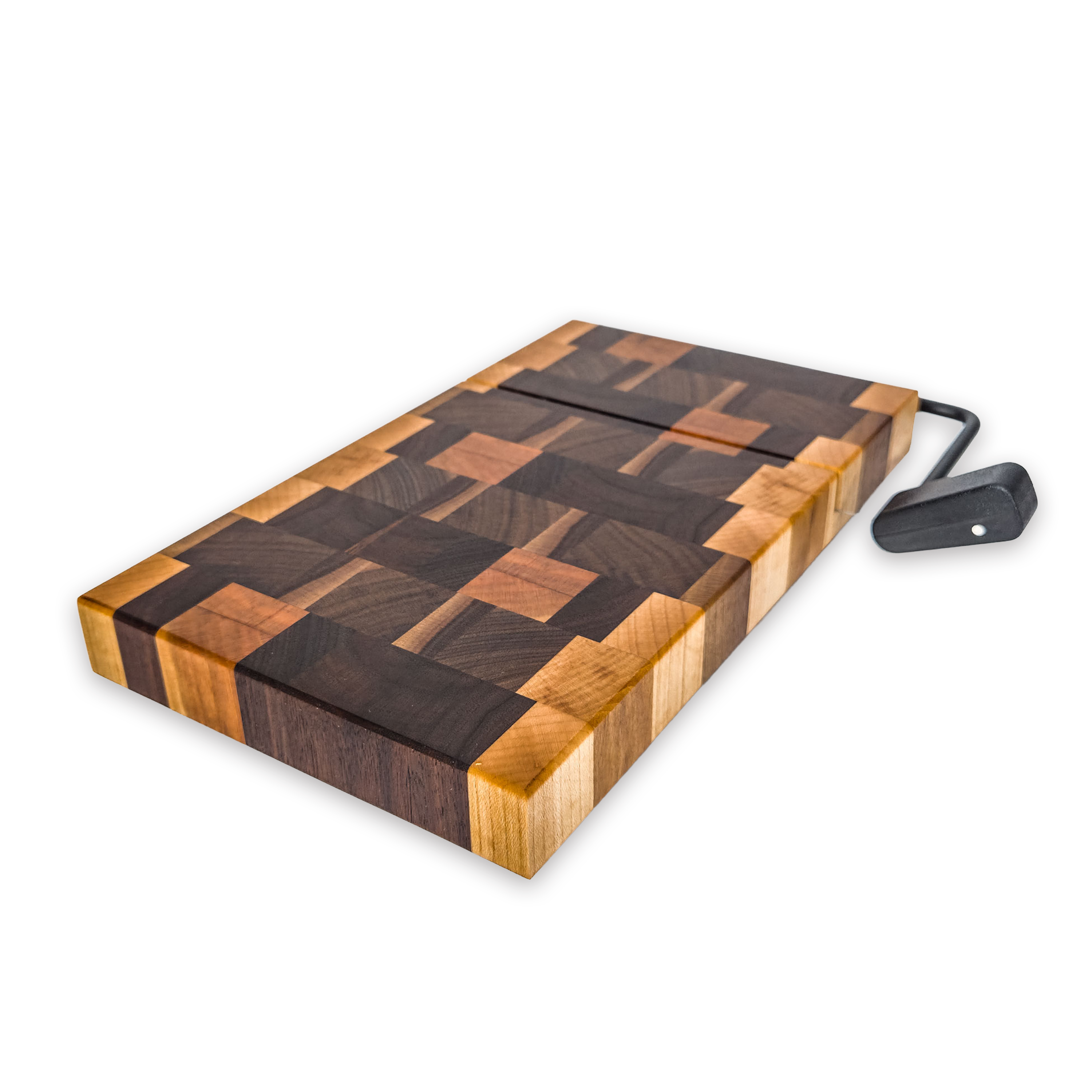 End grain maple, walnut, oak & cherry cheese slicer board with wire cutter, oiled hardwood — large, black (9.75 × 5.75 in)
