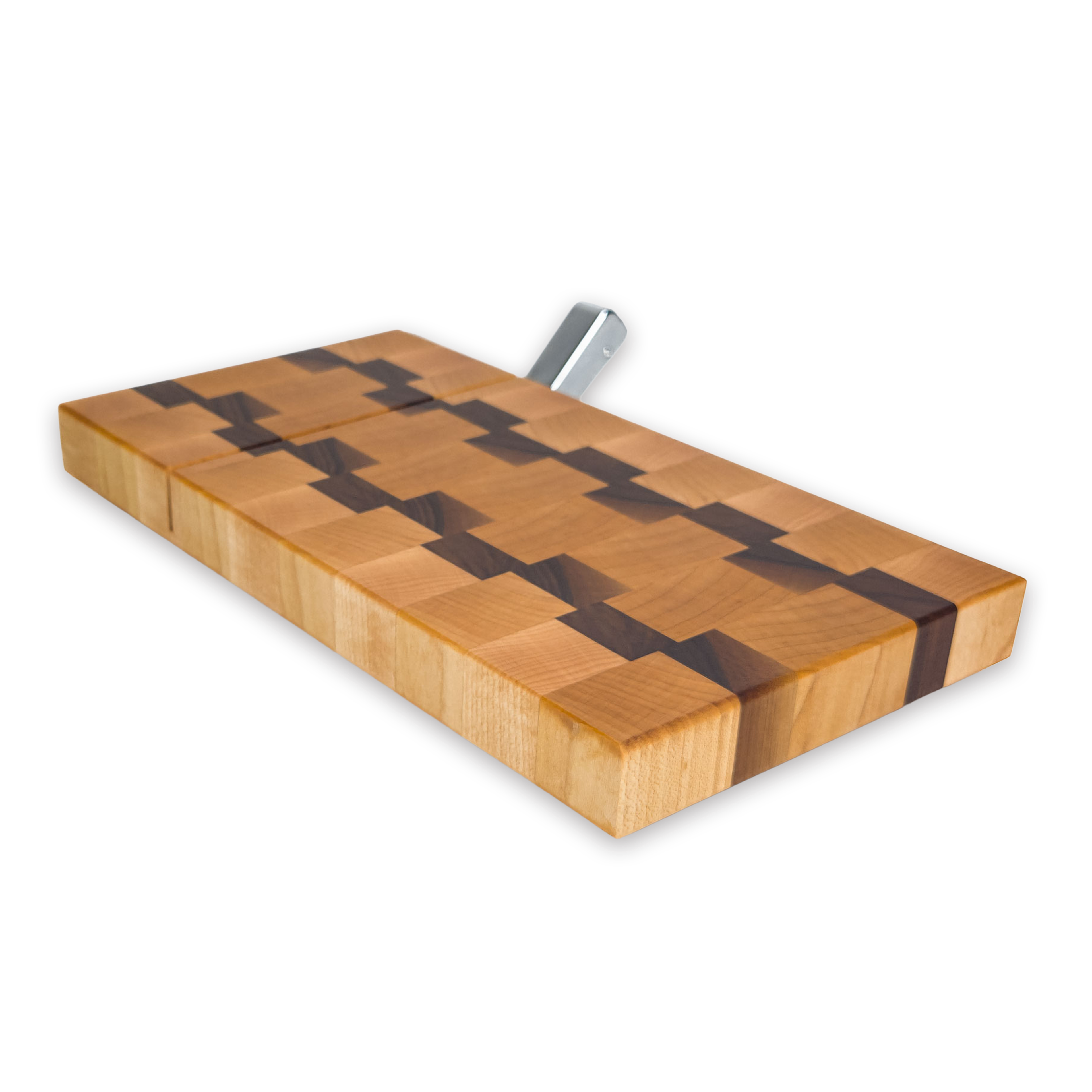 End grain maple & walnut cheese slicer board with wire cutter, oiled hardwood
