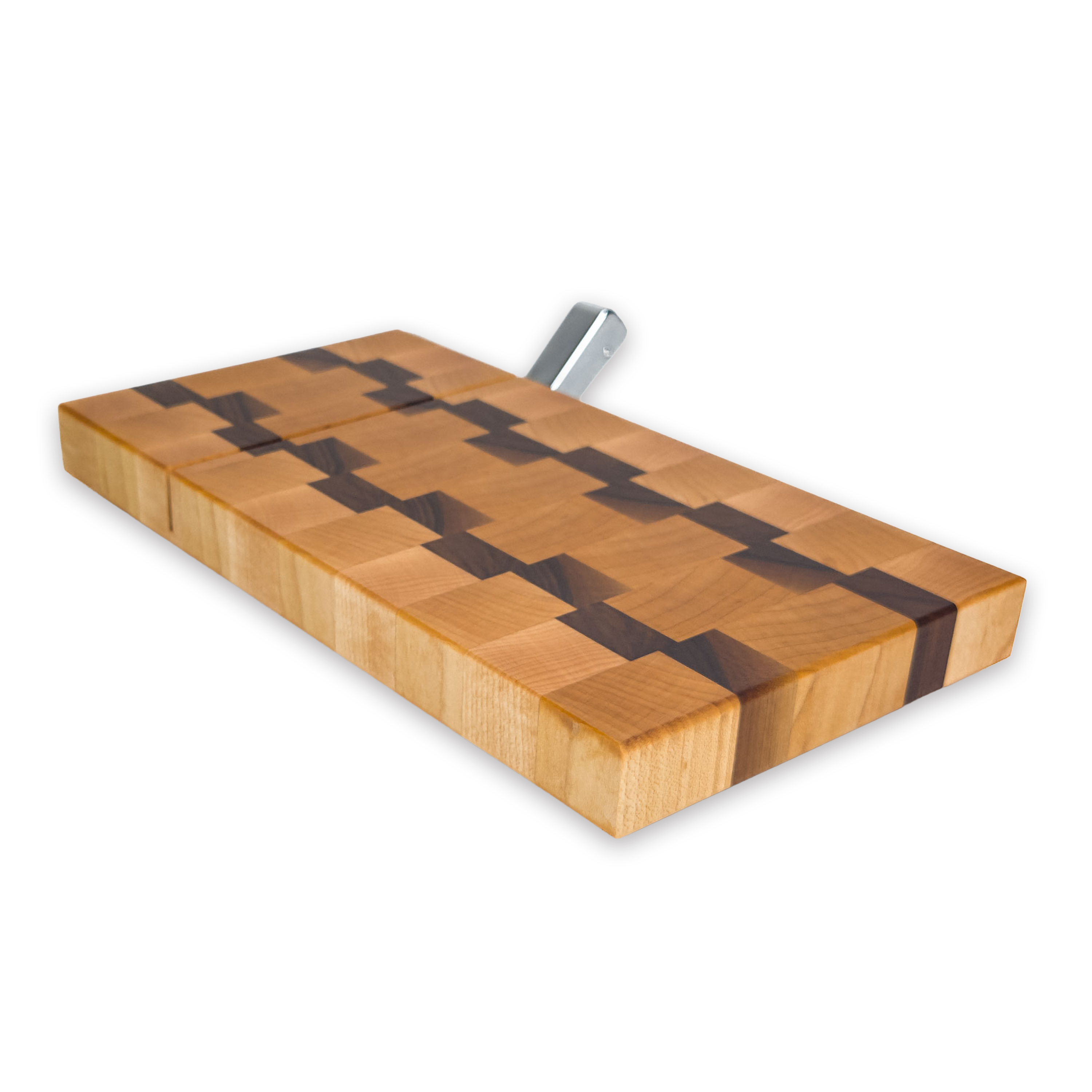 End grain maple & walnut cheese slicer board with wire cutter, oiled hardwood