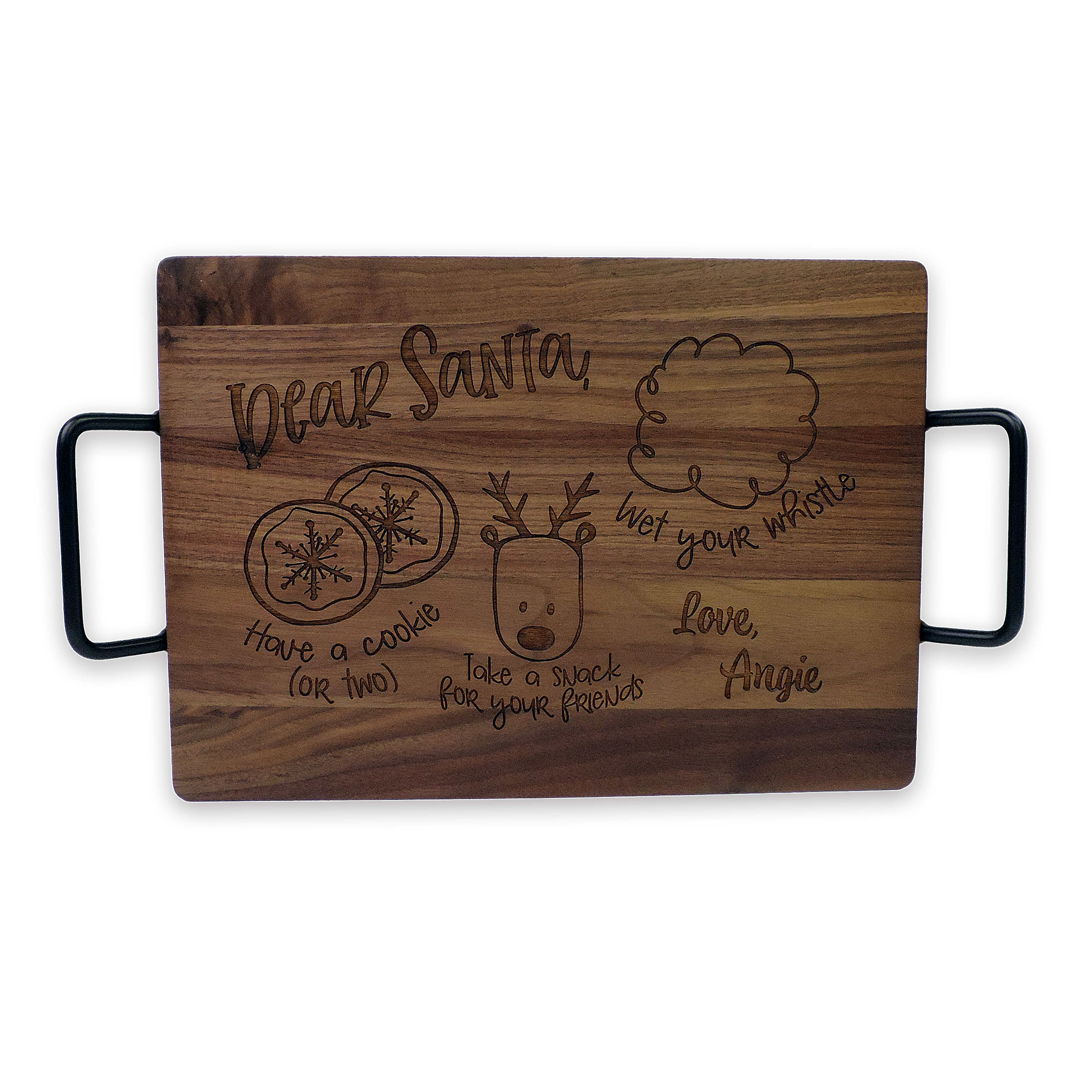 Custom engraved Santa serving tray, walnut