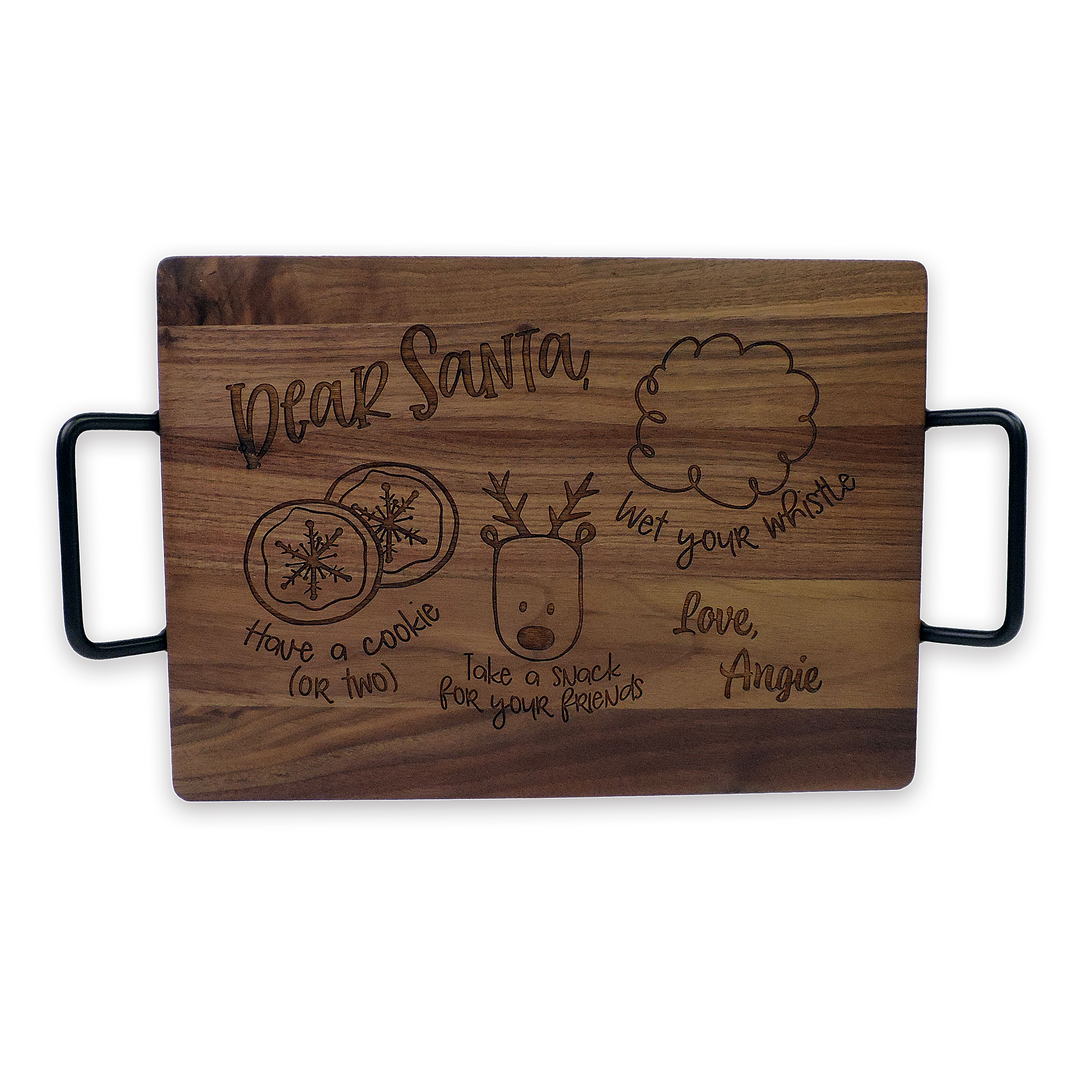 Custom engraved Santa serving tray, walnut