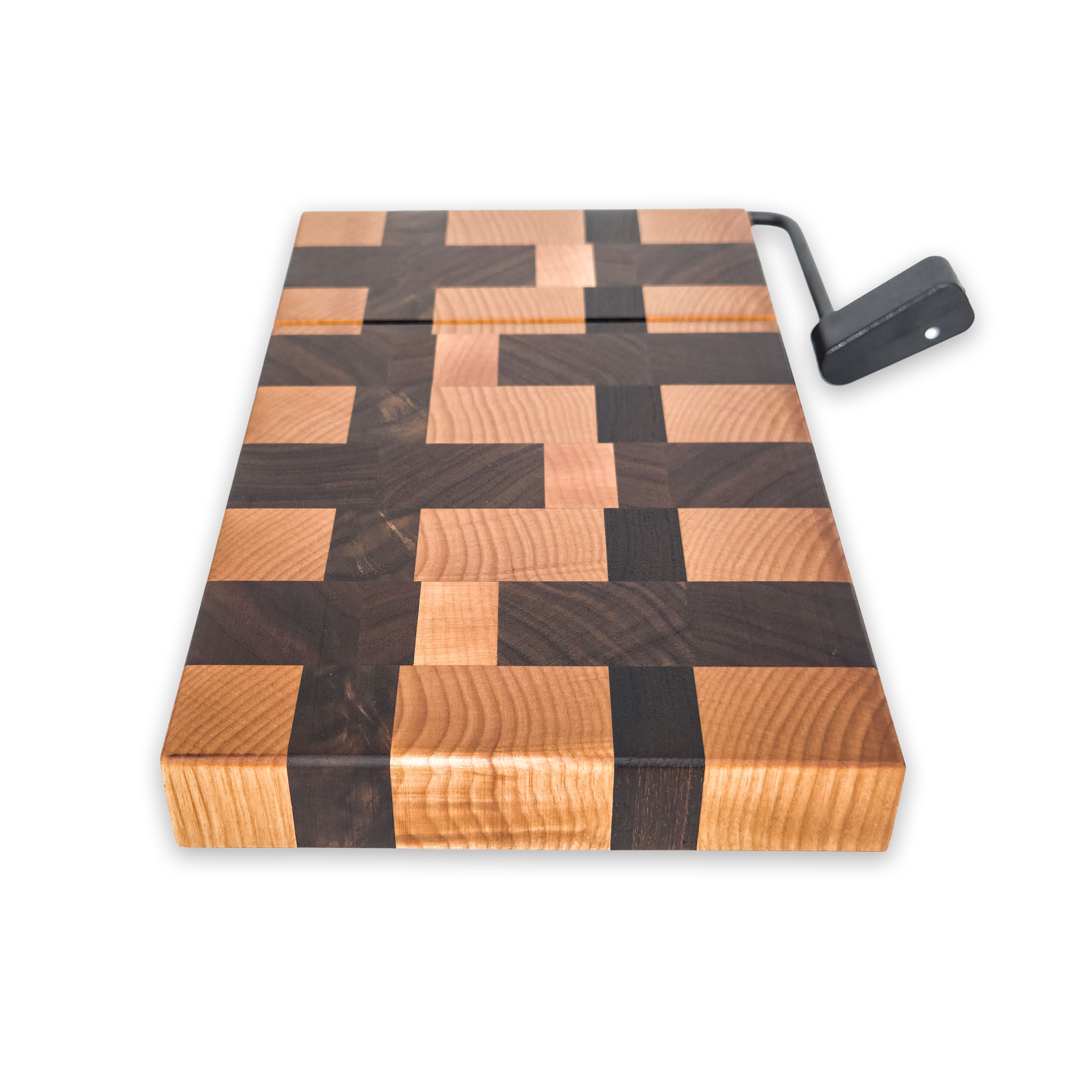 End grain maple & walnut cheese slicer board with wire cutter, oiled hardwood