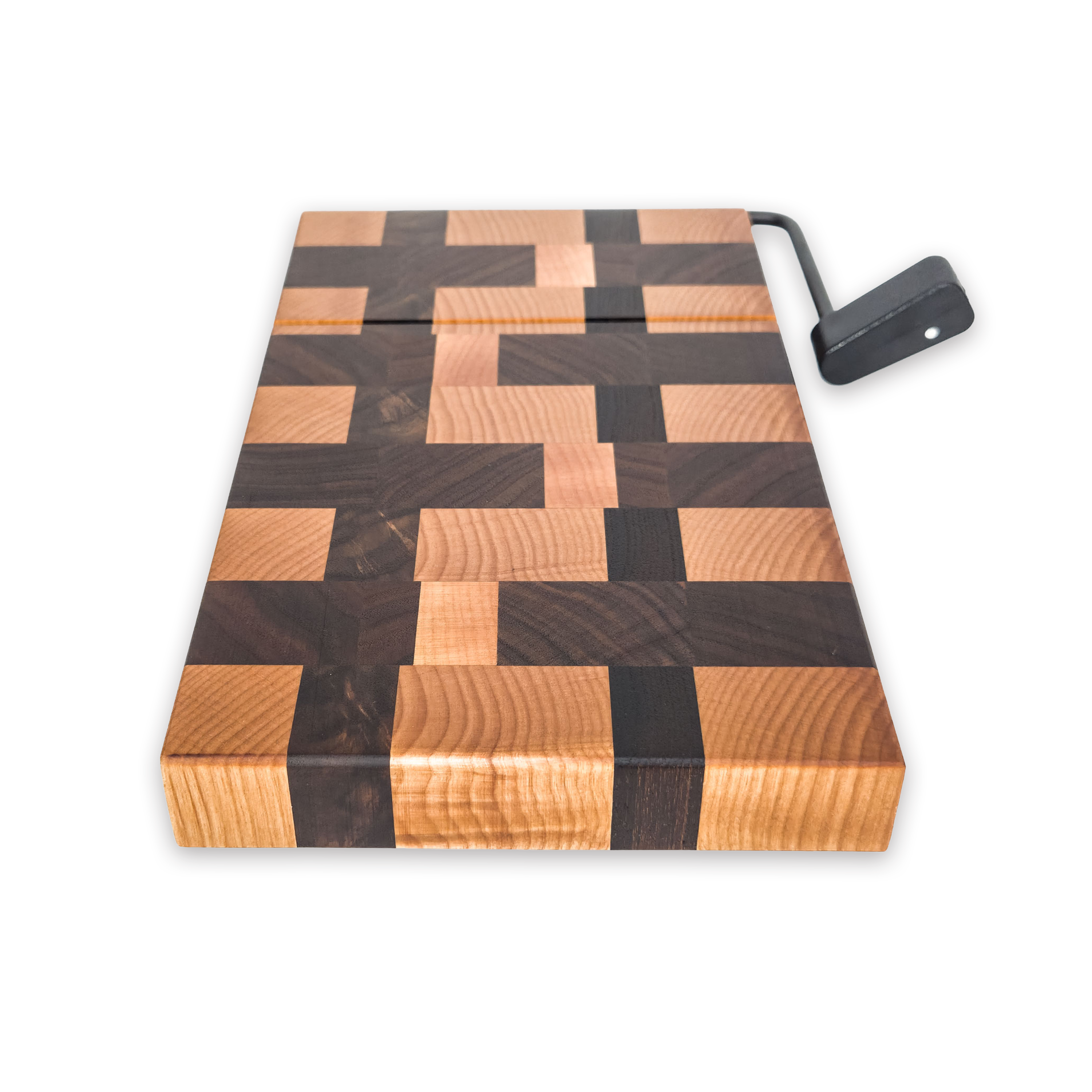 End grain maple & walnut cheese slicer board with wire cutter, oiled hardwood