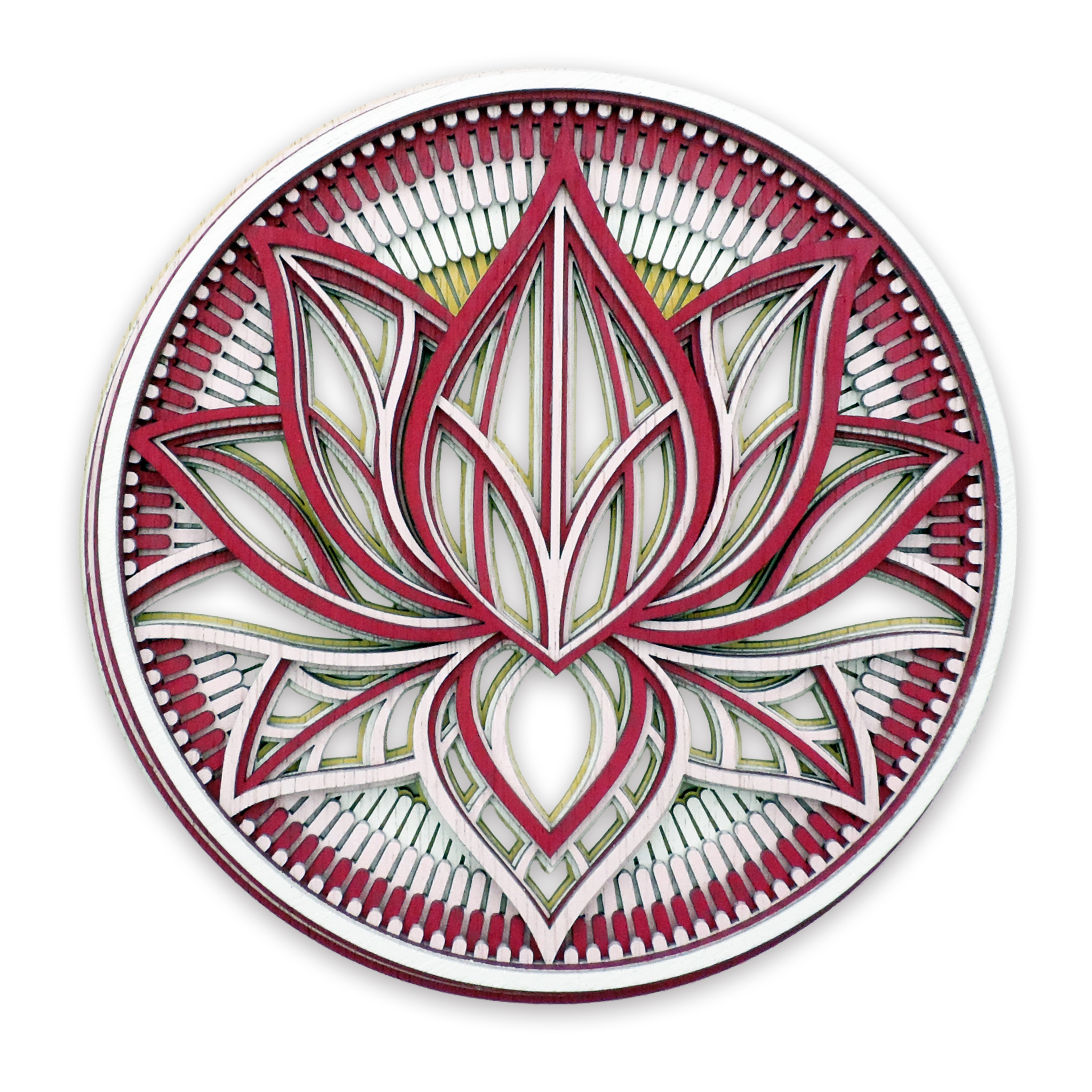 Multilayer 3D laser-cut lotus mandala wall art, Baltic Birch Plywood
