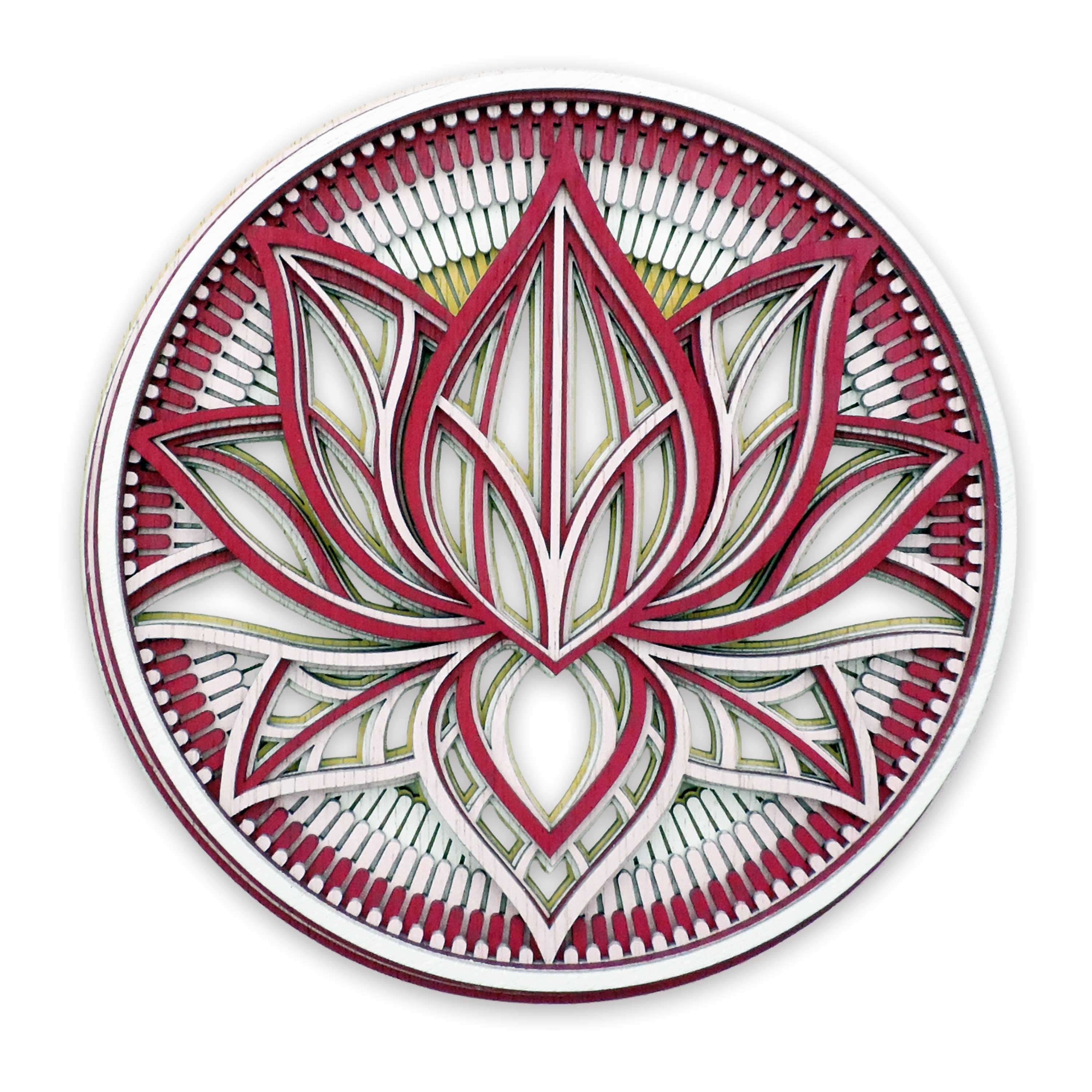 Multilayer 3D laser-cut lotus mandala wall art, Baltic Birch Plywood