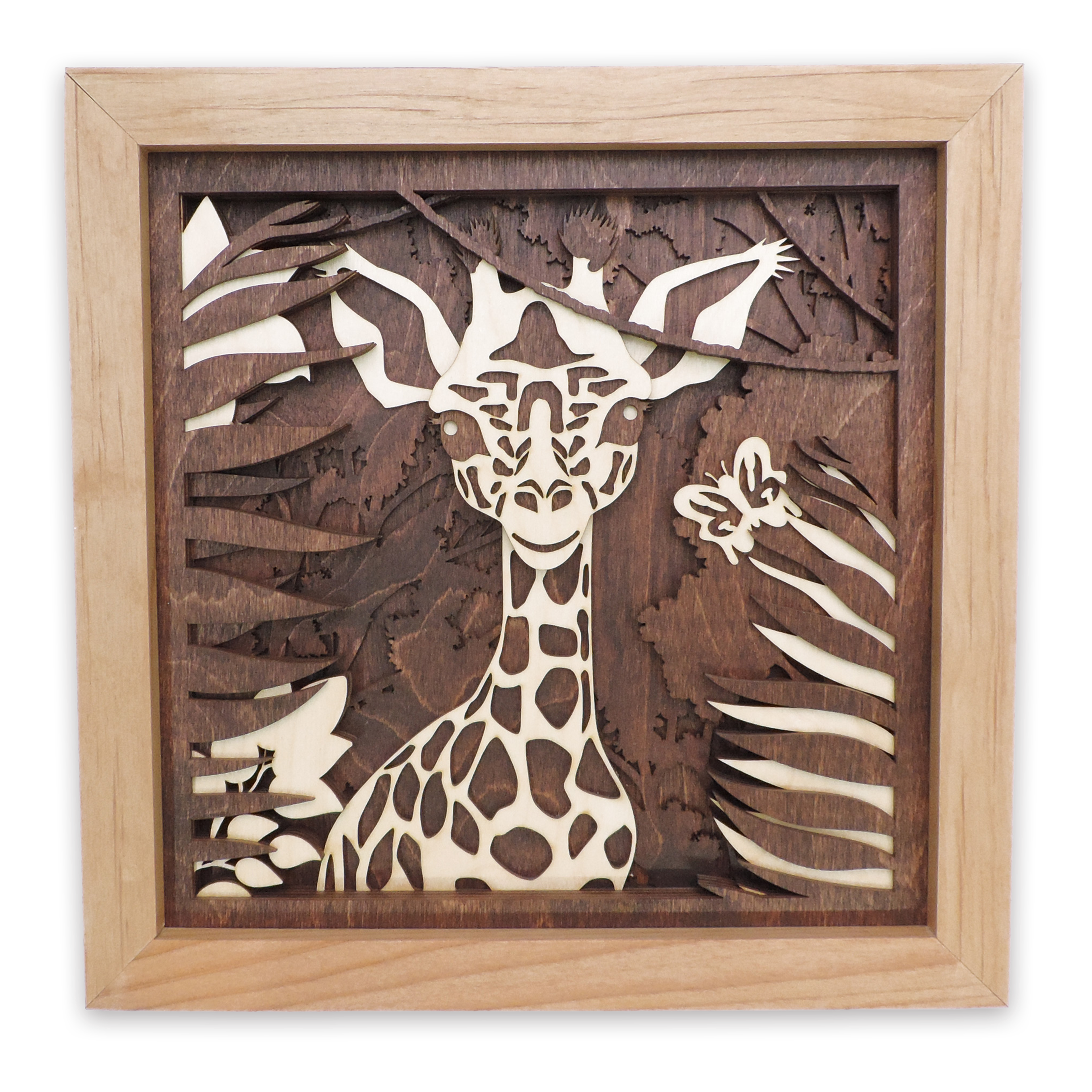 Multilayer 3D laser-cut baby giraffe wall art, Baltic Birch Plywood