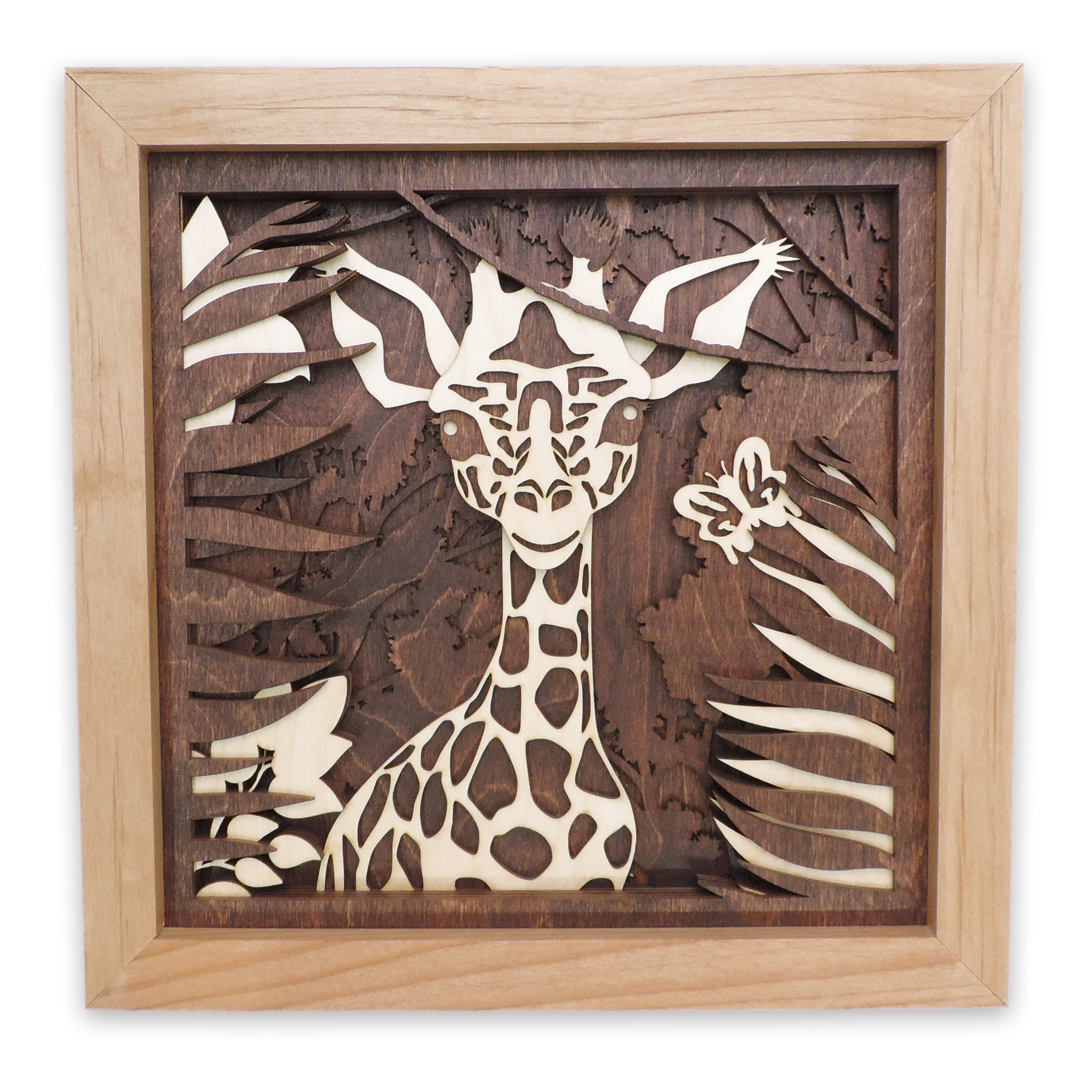 Multilayer 3D laser-cut baby giraffe wall art, Baltic Birch Plywood
