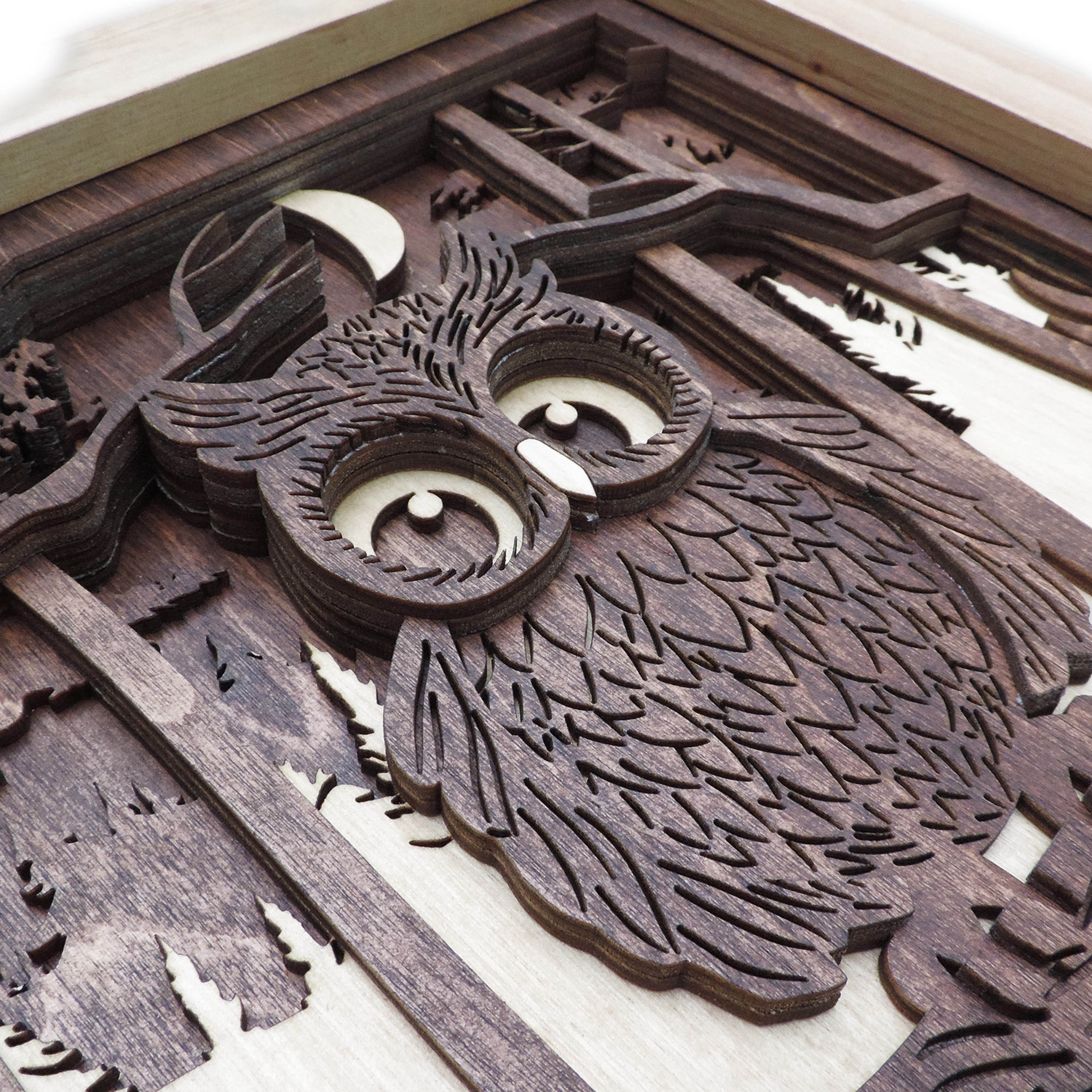 Multilayer 3D laser-cut baby owl wall art, Baltic Birch Plywood