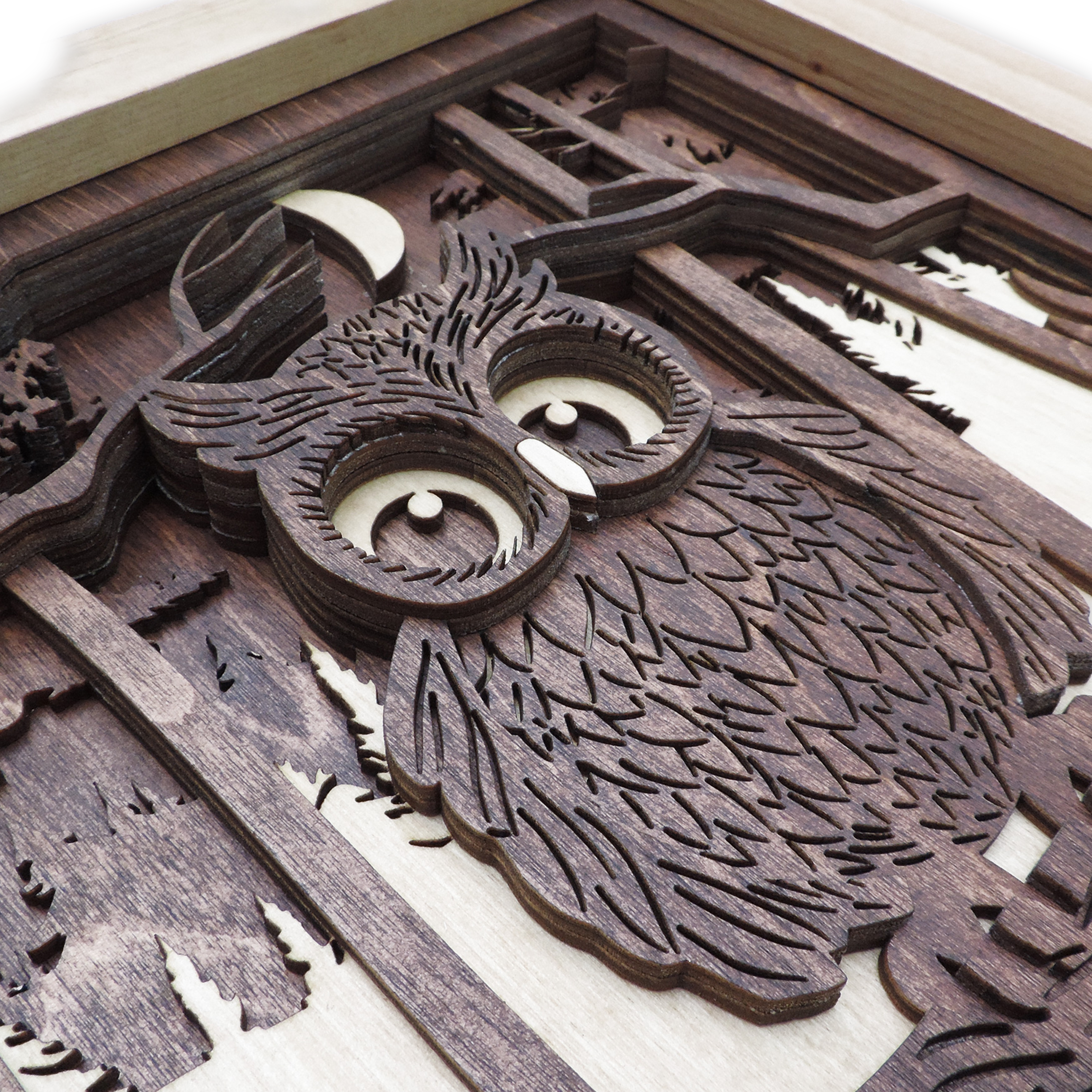 Multilayer 3D laser-cut baby owl wall art, Baltic Birch Plywood