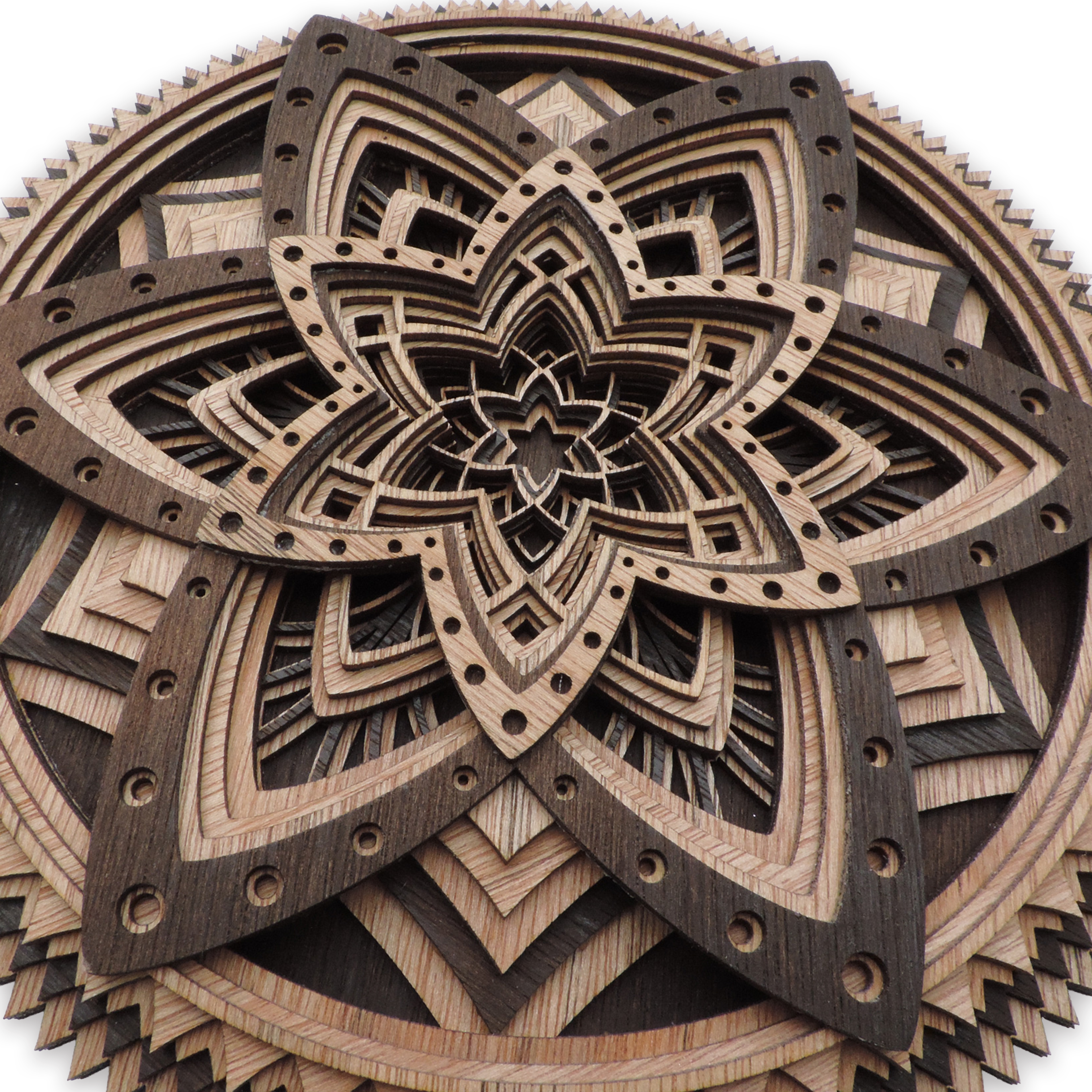 Multilayer 3D laser-cut mandala wall art, Baltic Birch Plywood