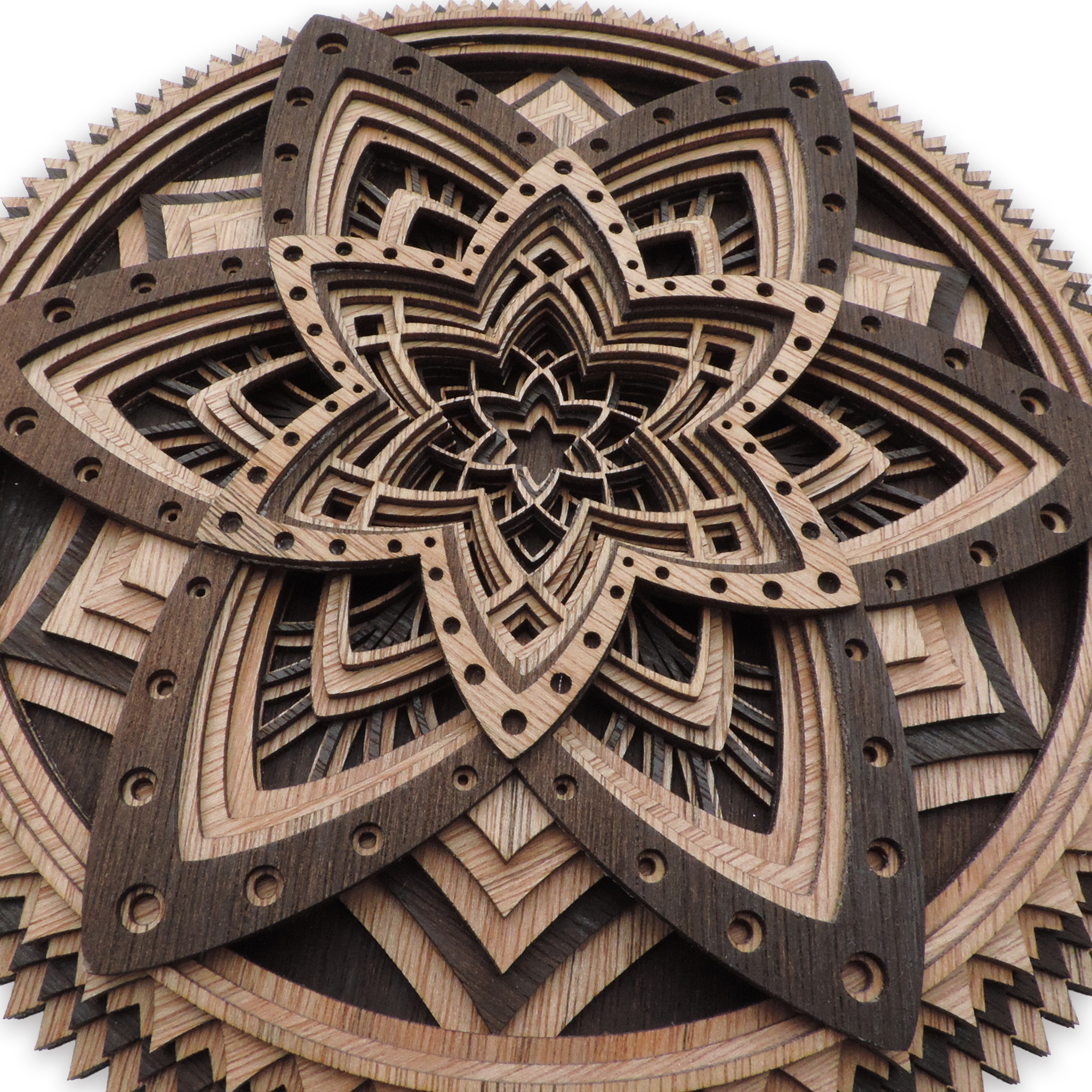 Multilayer 3D laser-cut mandala wall art, Baltic Birch Plywood