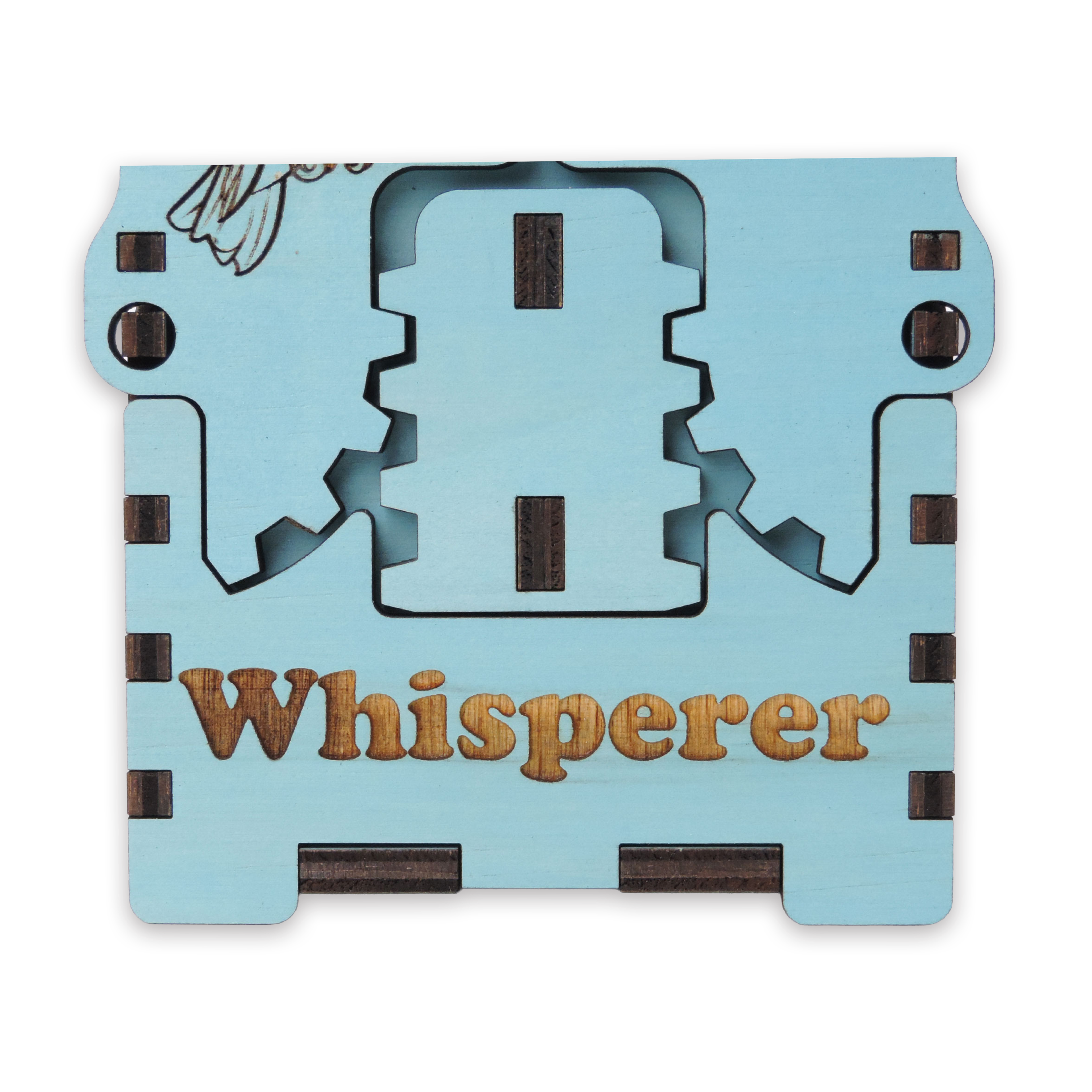 Laser-cut bird whisperer box, turquoise-painted birch plywood