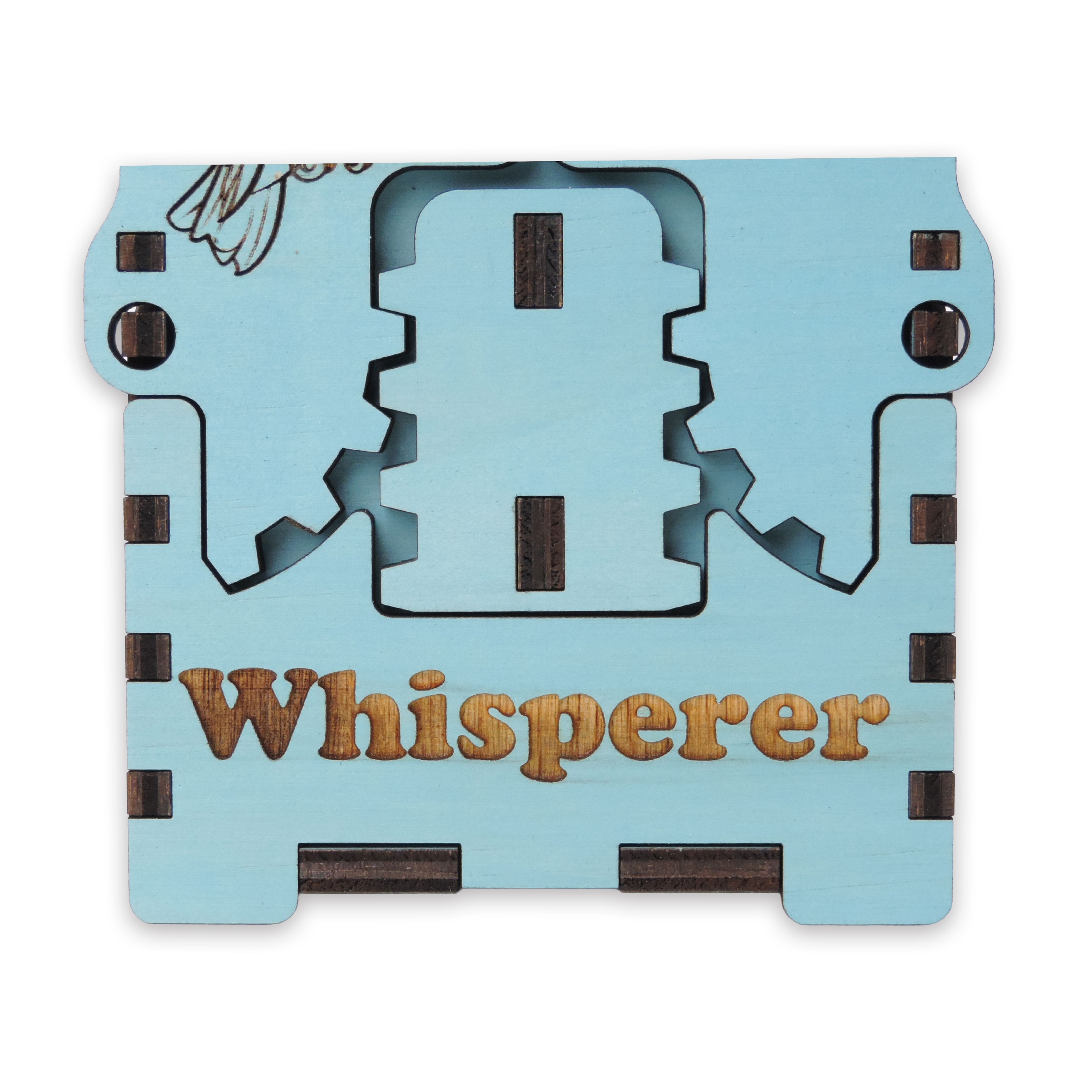 Laser-cut bird whisperer box, turquoise-painted birch plywood