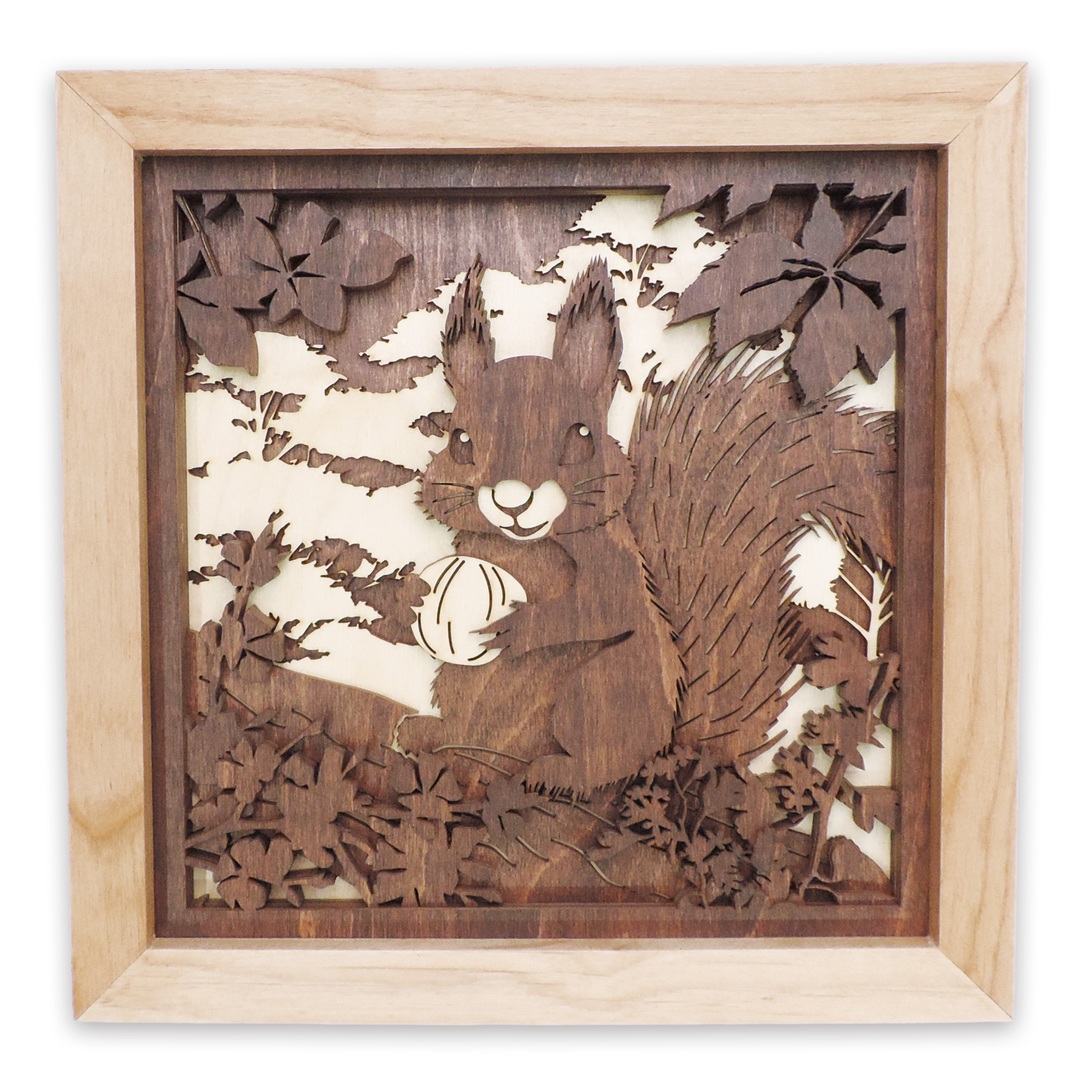Multilayer 3D laser-cut squirrel wall art, Baltic Birch Plywood