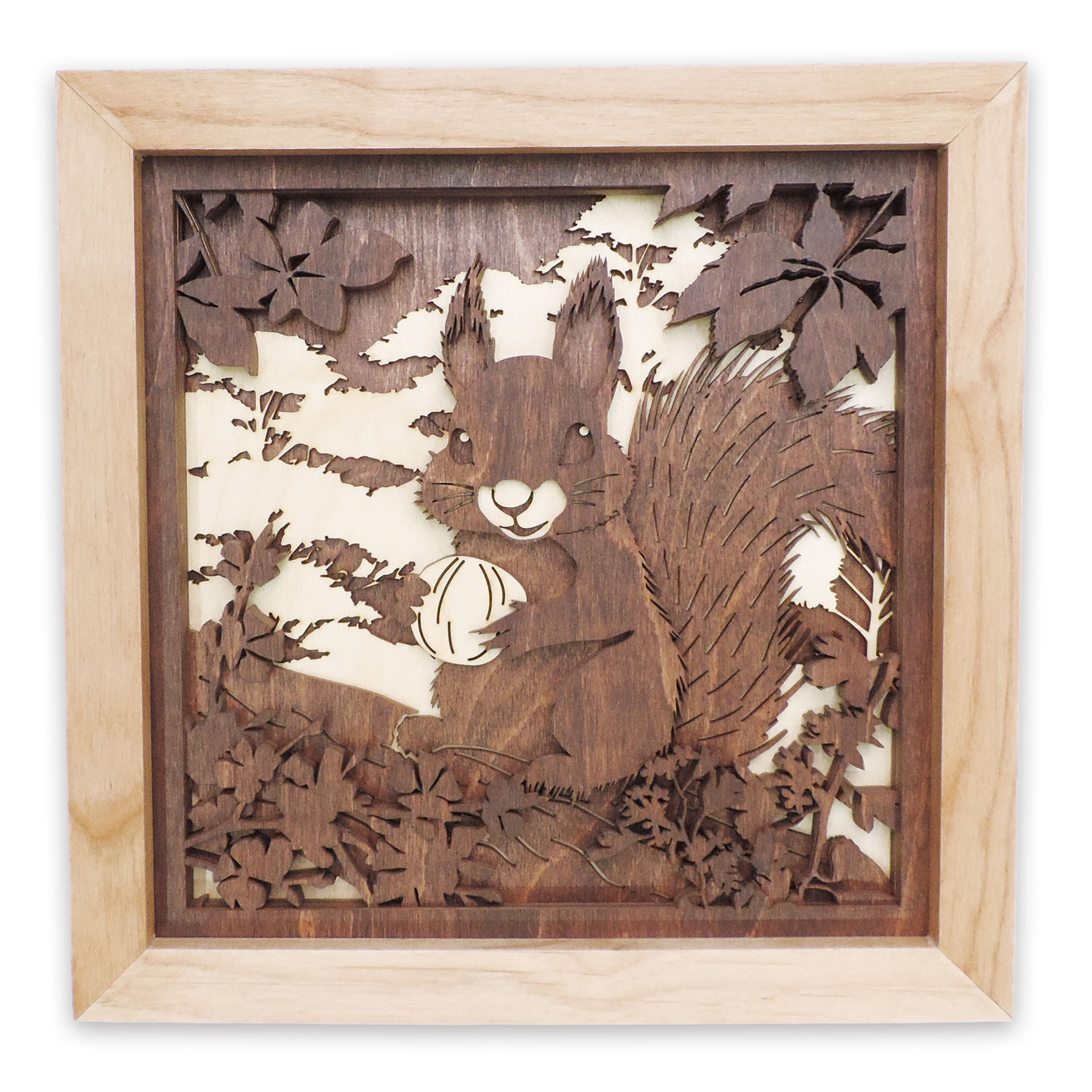 Multilayer 3D laser-cut squirrel wall art, Baltic Birch Plywood