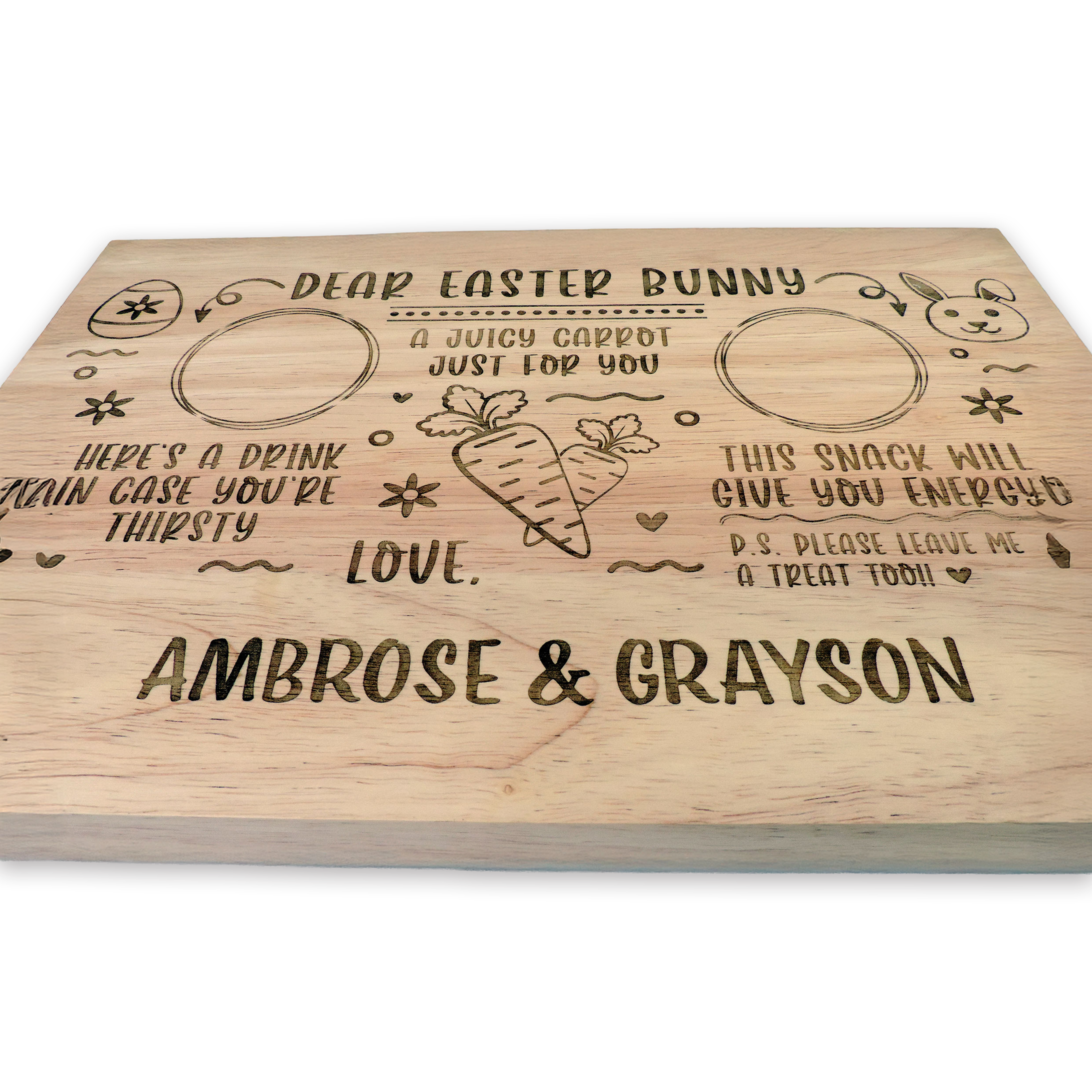 Custom engraved Easter Bunny serving tray, maple