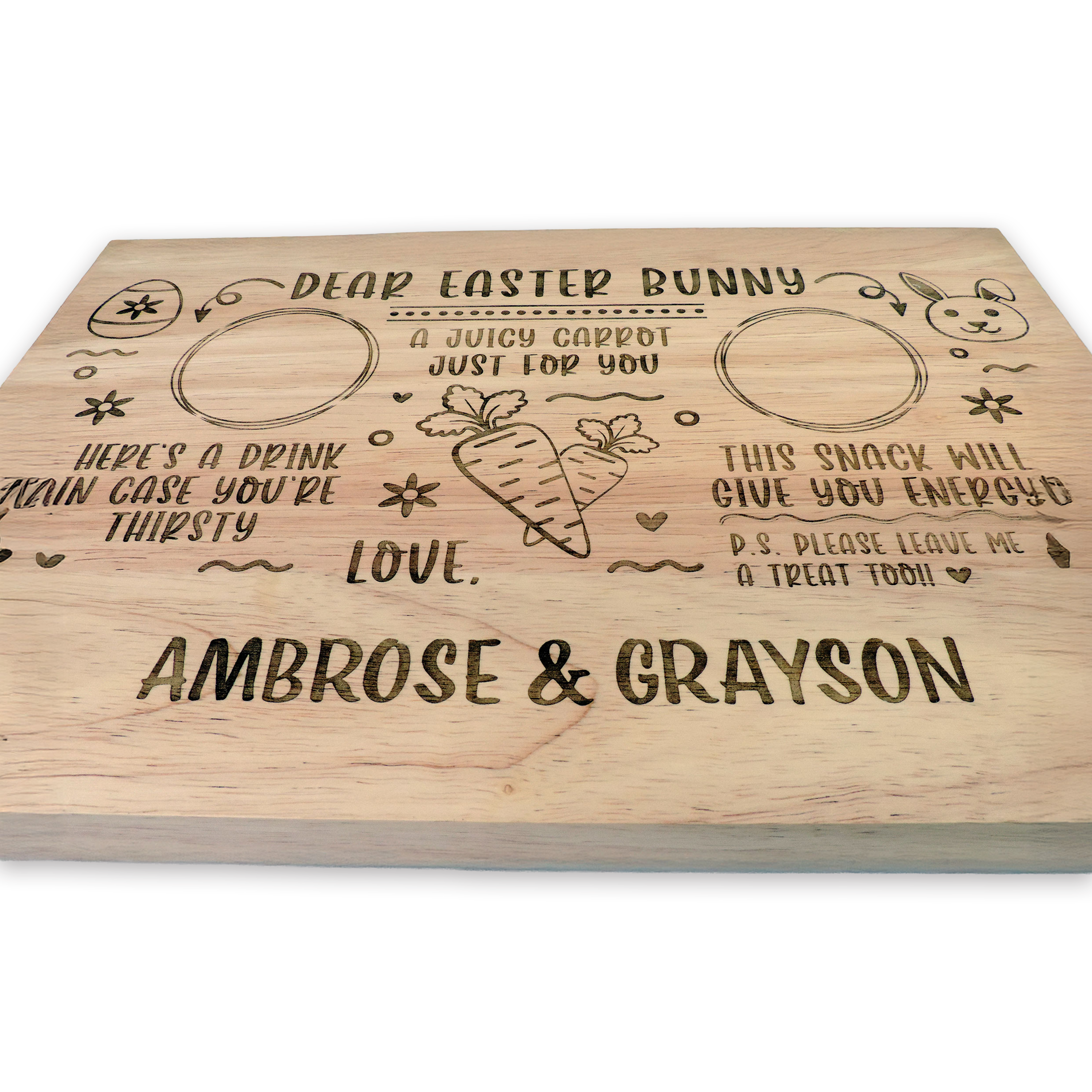 Custom engraved Easter Bunny serving tray, maple