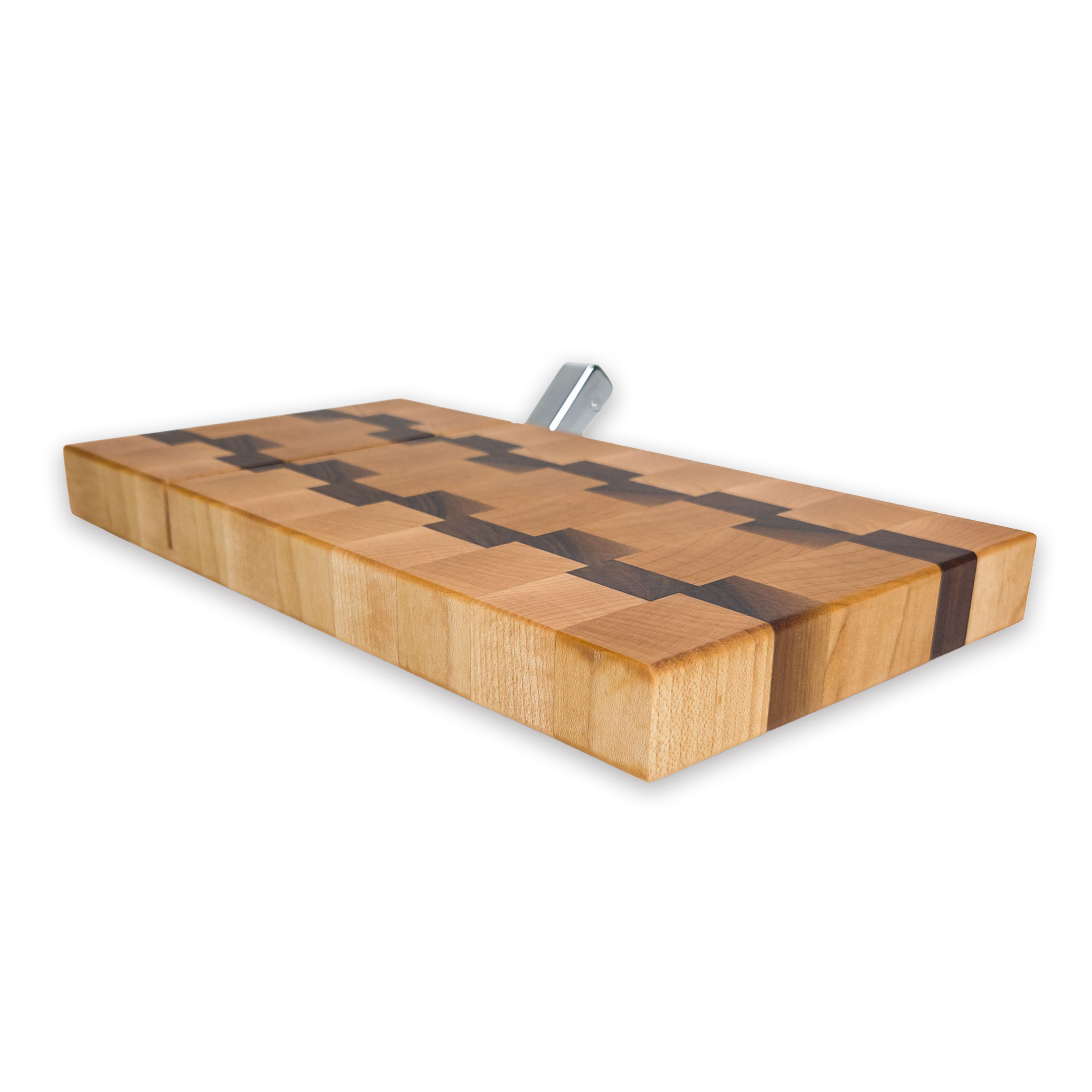 End grain maple & walnut cheese slicer board with wire cutter, oiled hardwood