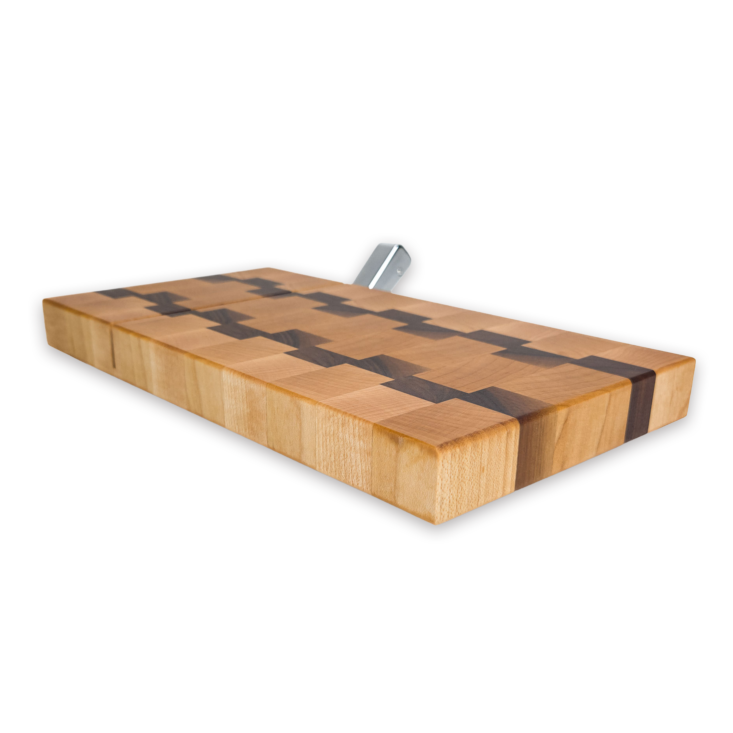 End grain maple & walnut cheese slicer board with wire cutter, oiled hardwood