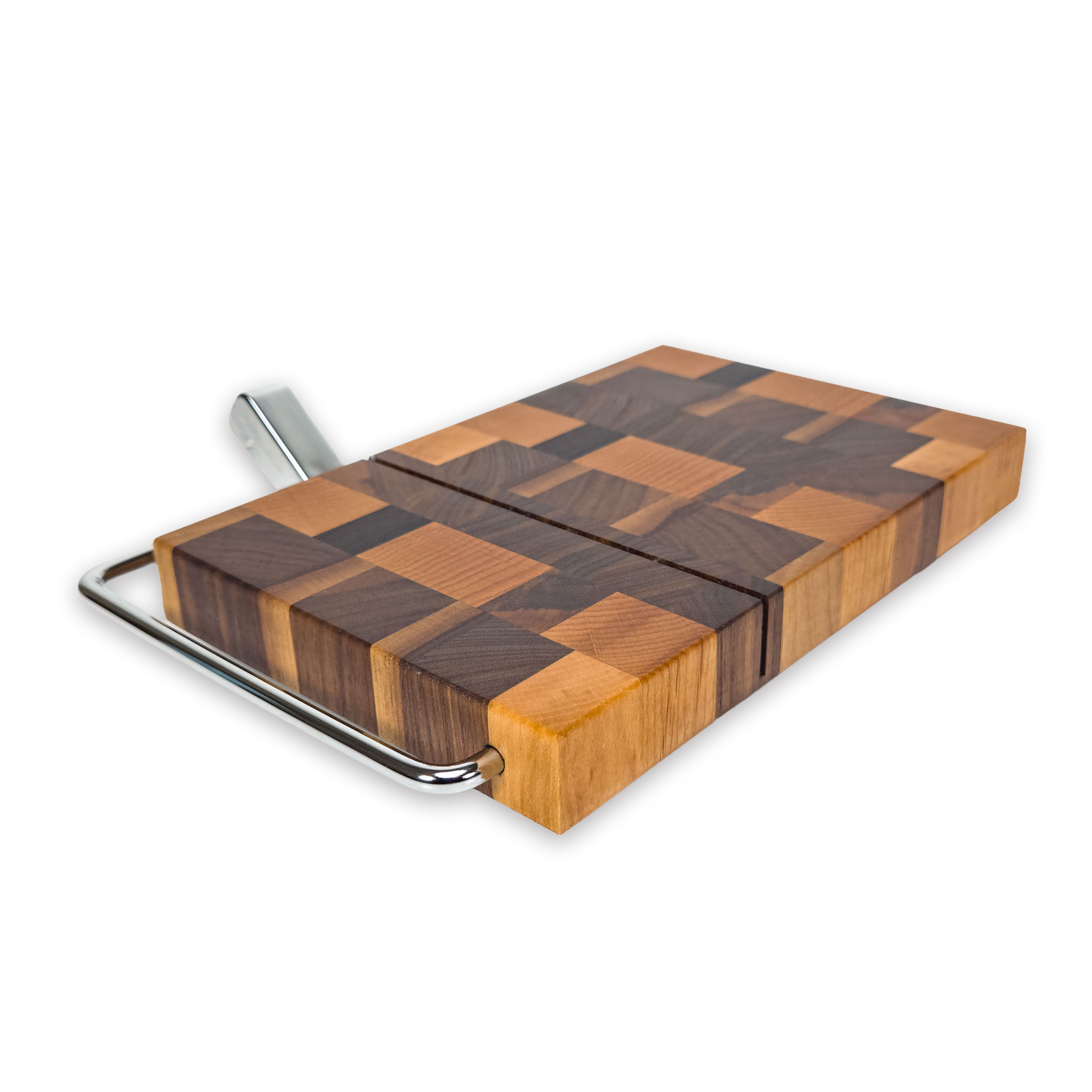End grain oak, maple & walnut cheese slicer board with wire cutter, oiled hardwood