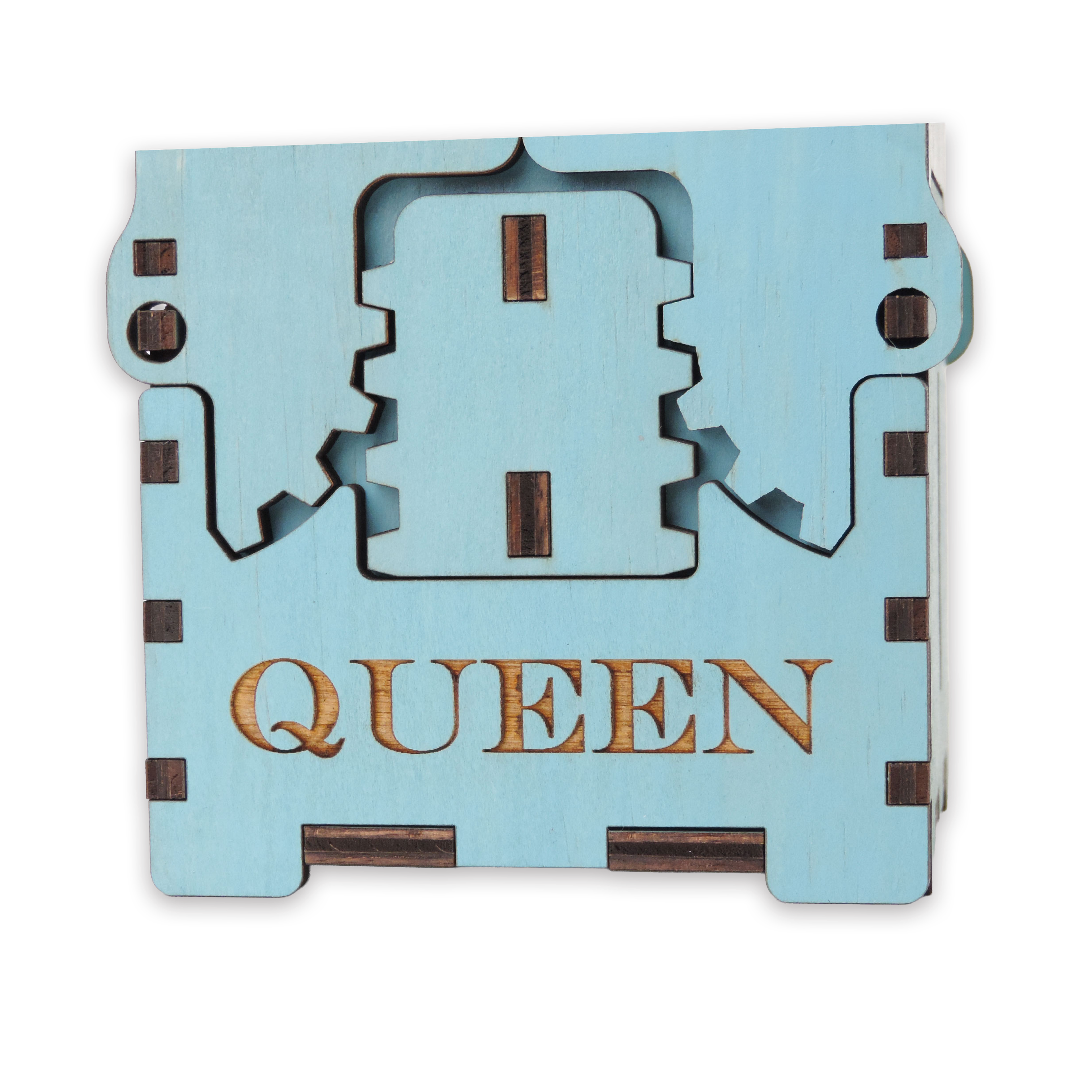 Laser-cut queen box, turquoise-painted birch plywood