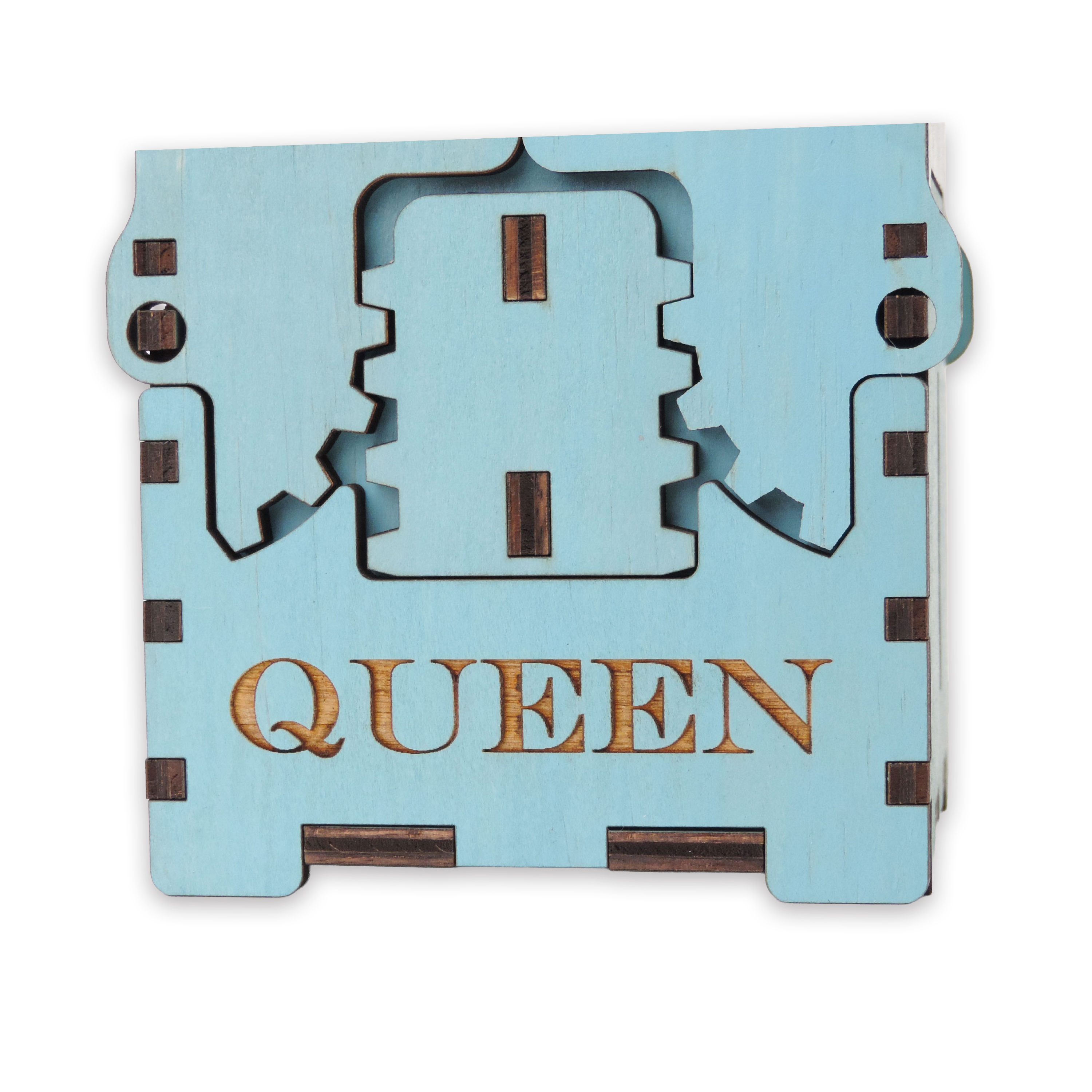 Laser-cut queen box, turquoise-painted birch plywood