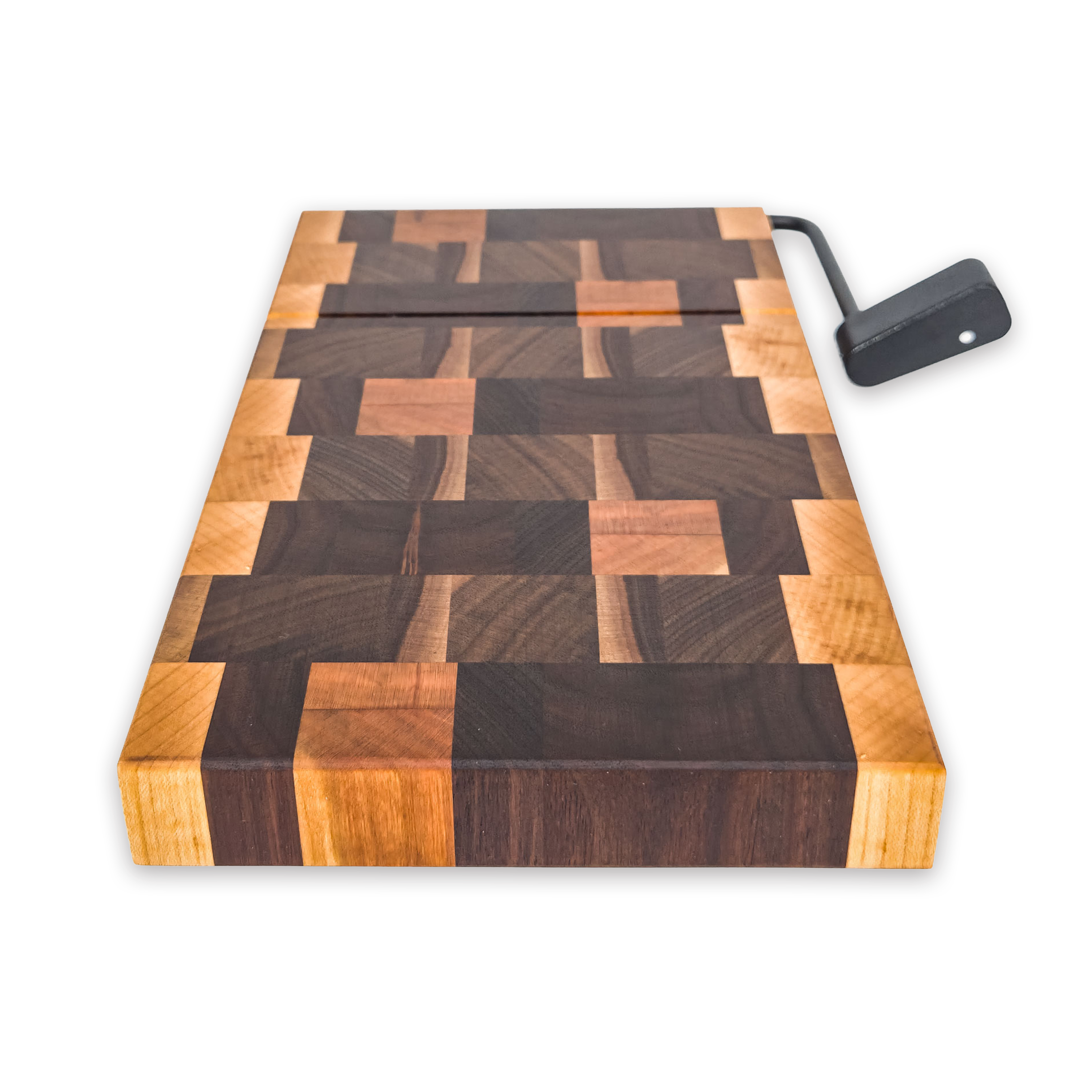 End grain maple, walnut, oak & cherry cheese slicer board with wire cutter, oiled hardwood — large, black (9.75 × 5.75 in)