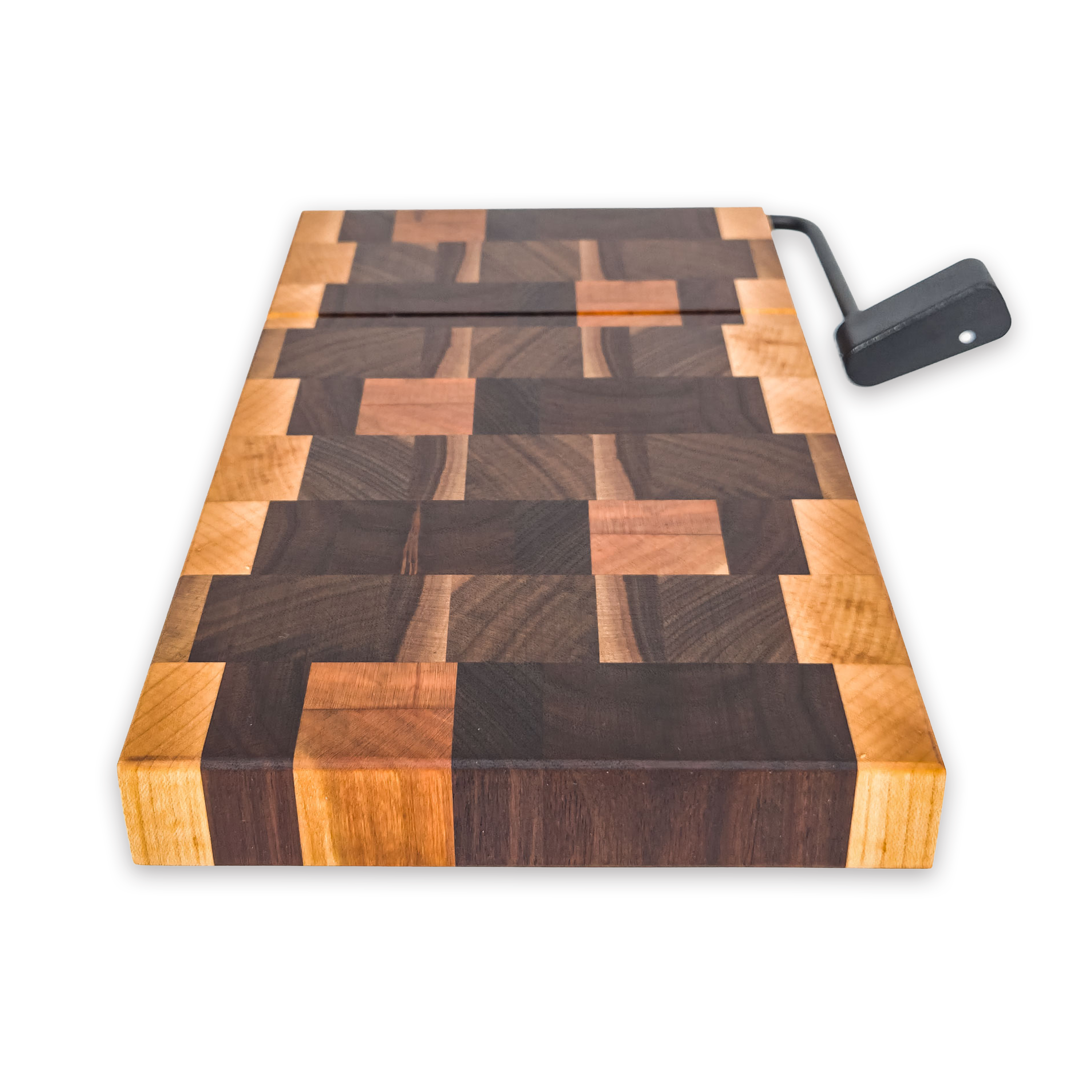 End grain maple, walnut, oak & cherry cheese slicer board with wire cutter, oiled hardwood — large, black (9.75 × 5.75 in)