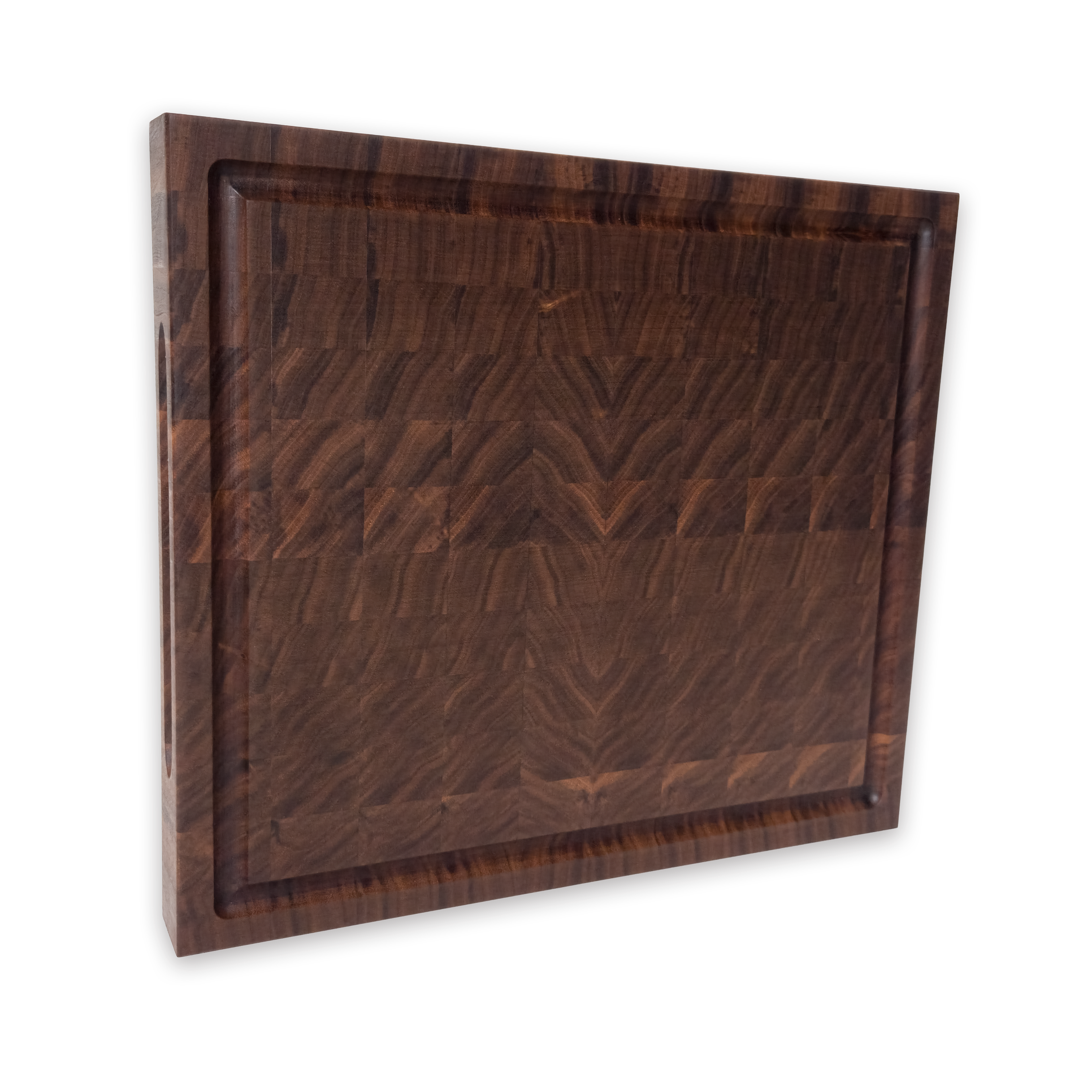 Walnut end grain butcher block cutting board with juice groove — 14 × 12 in