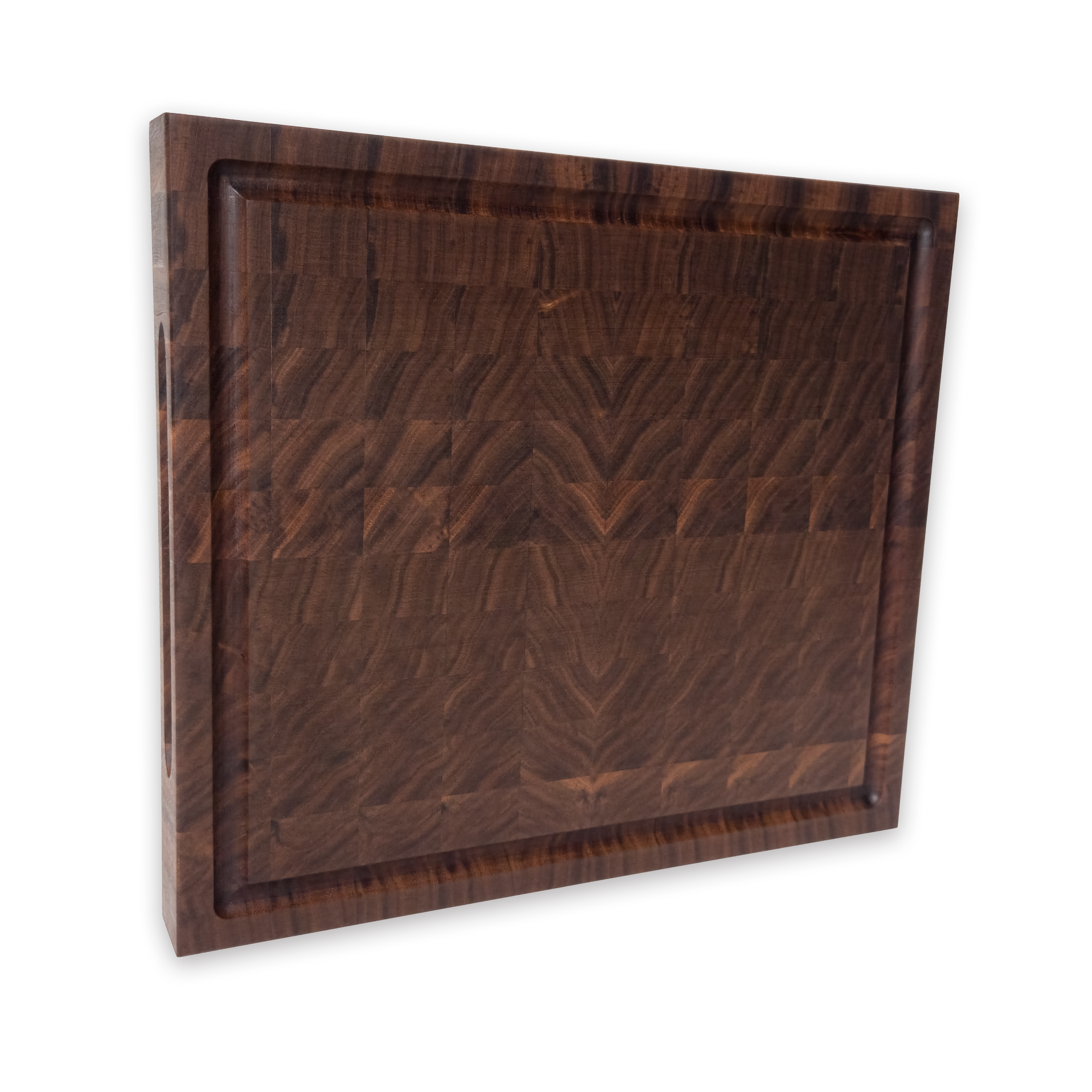 Walnut end grain butcher block cutting board with juice groove — 14 × 12 in