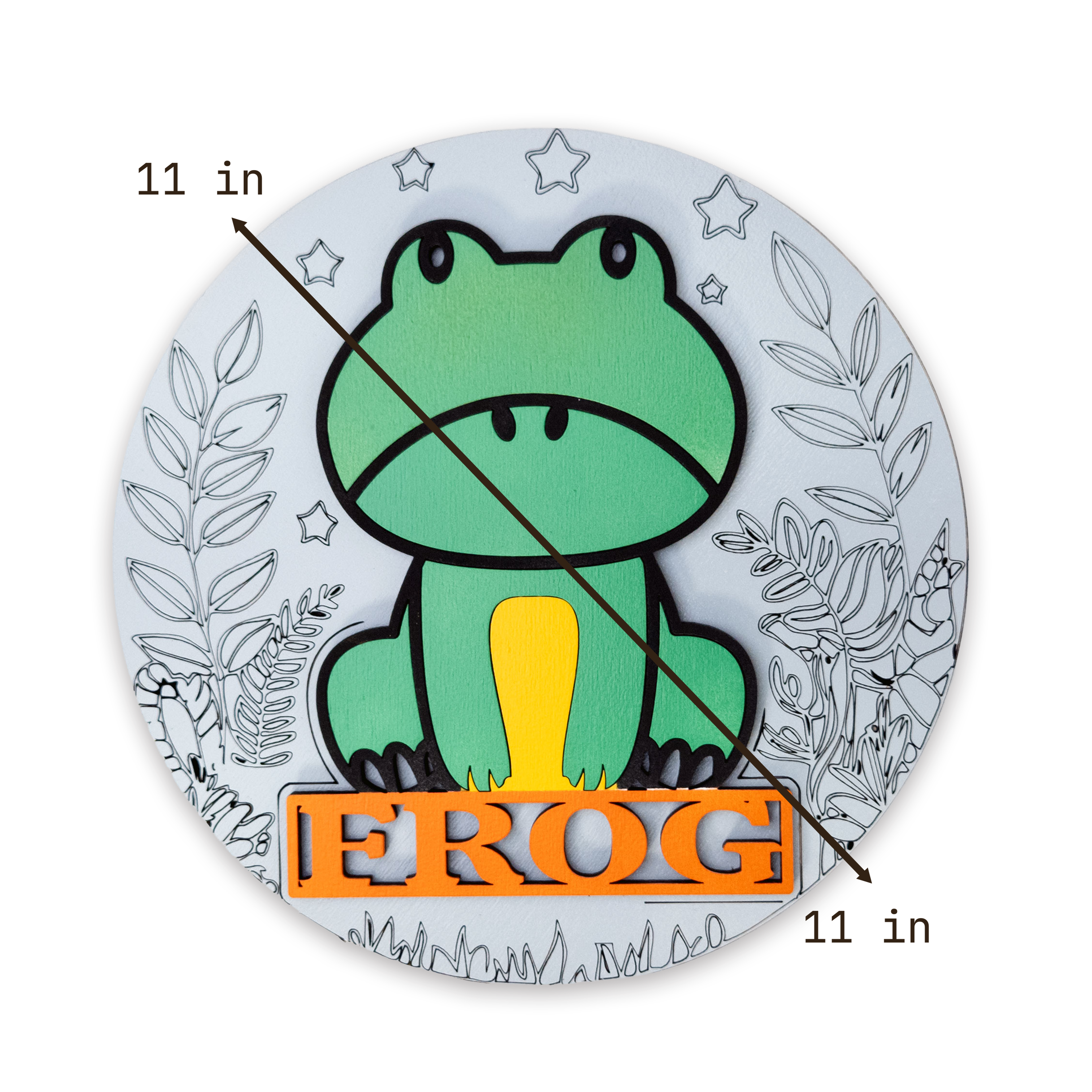 Multilayer 3D laser-cut frog name sign wall art, Baltic Birch Plywood