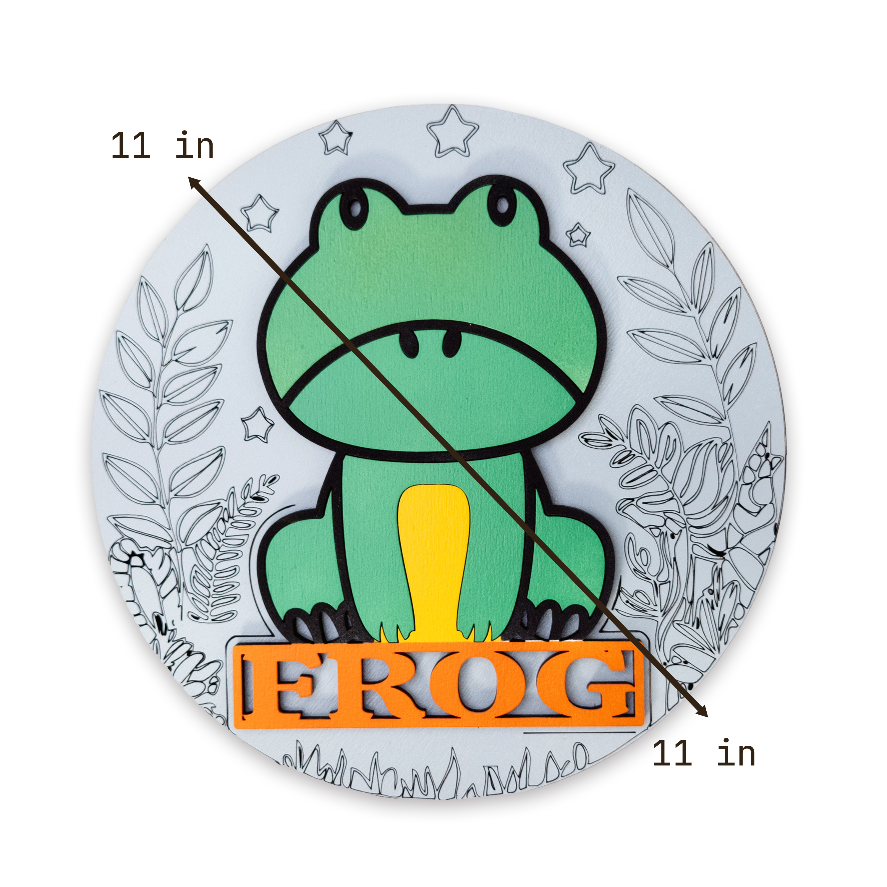 Multilayer 3D laser-cut frog name sign wall art, Baltic Birch Plywood