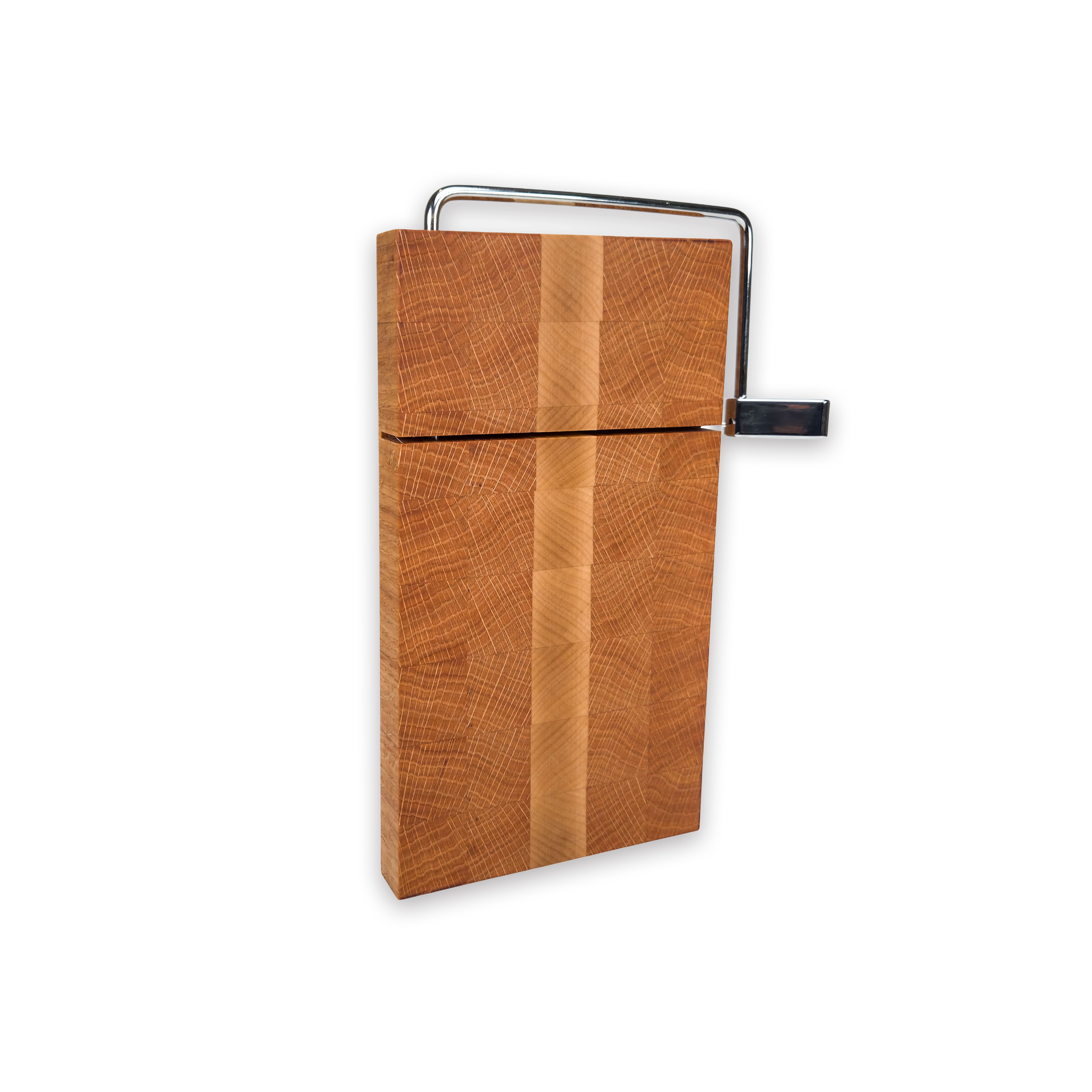 End grain oak & maple cheese slicer board with wire cutter, oiled hardwood