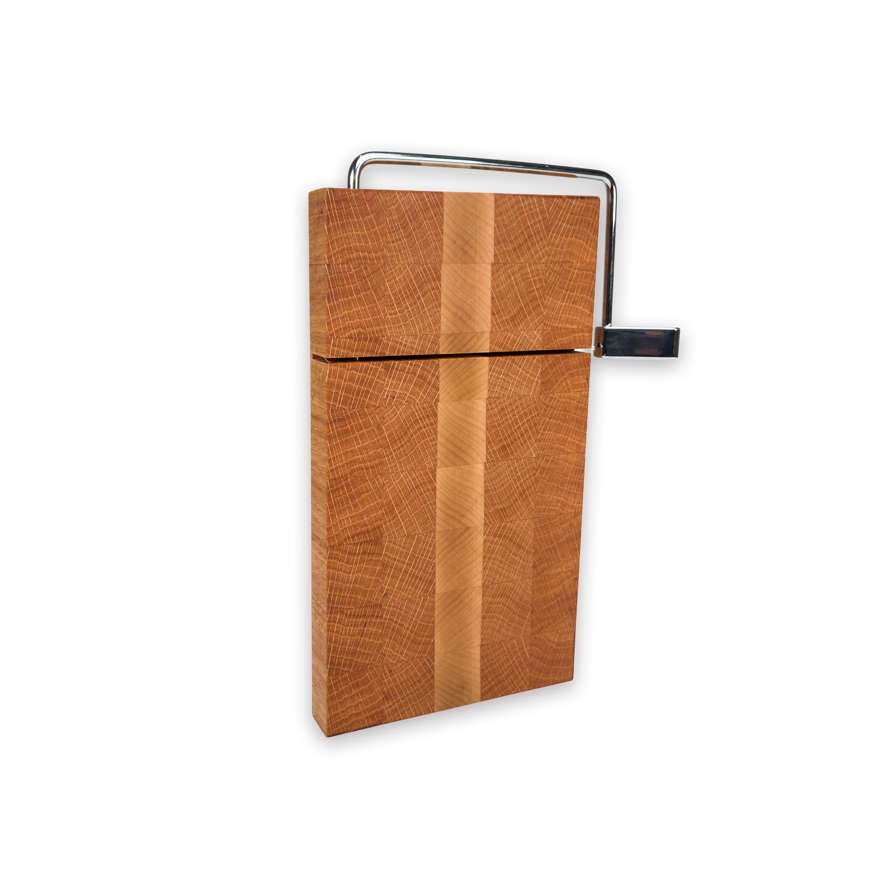 End grain oak & maple cheese slicer board with wire cutter, oiled hardwood
