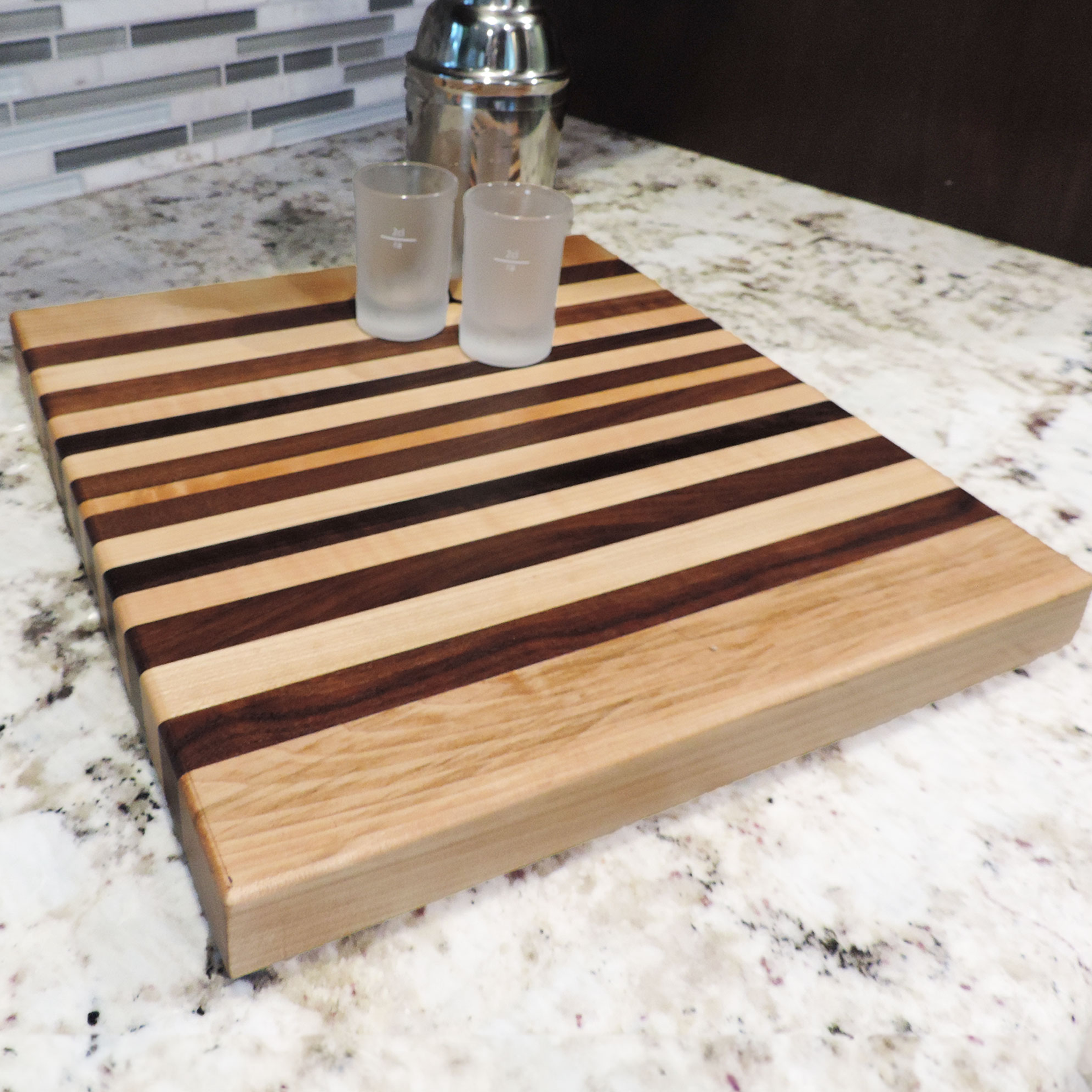 Edge grain walnut & curly maple cutting board, oiled hardwood