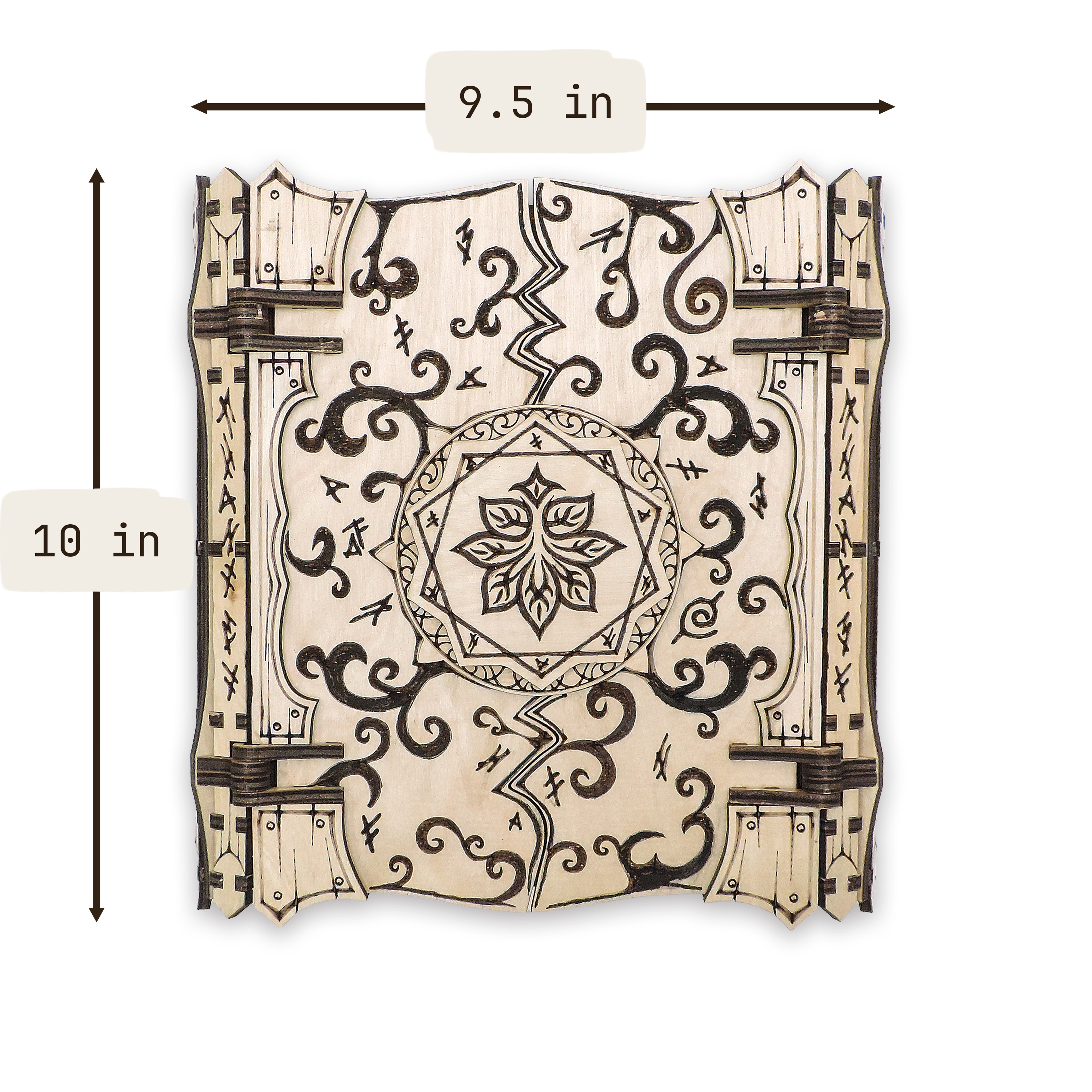 Laser-cut wizard spellbook keepsake box, ¼ in cabinet-grade plywood