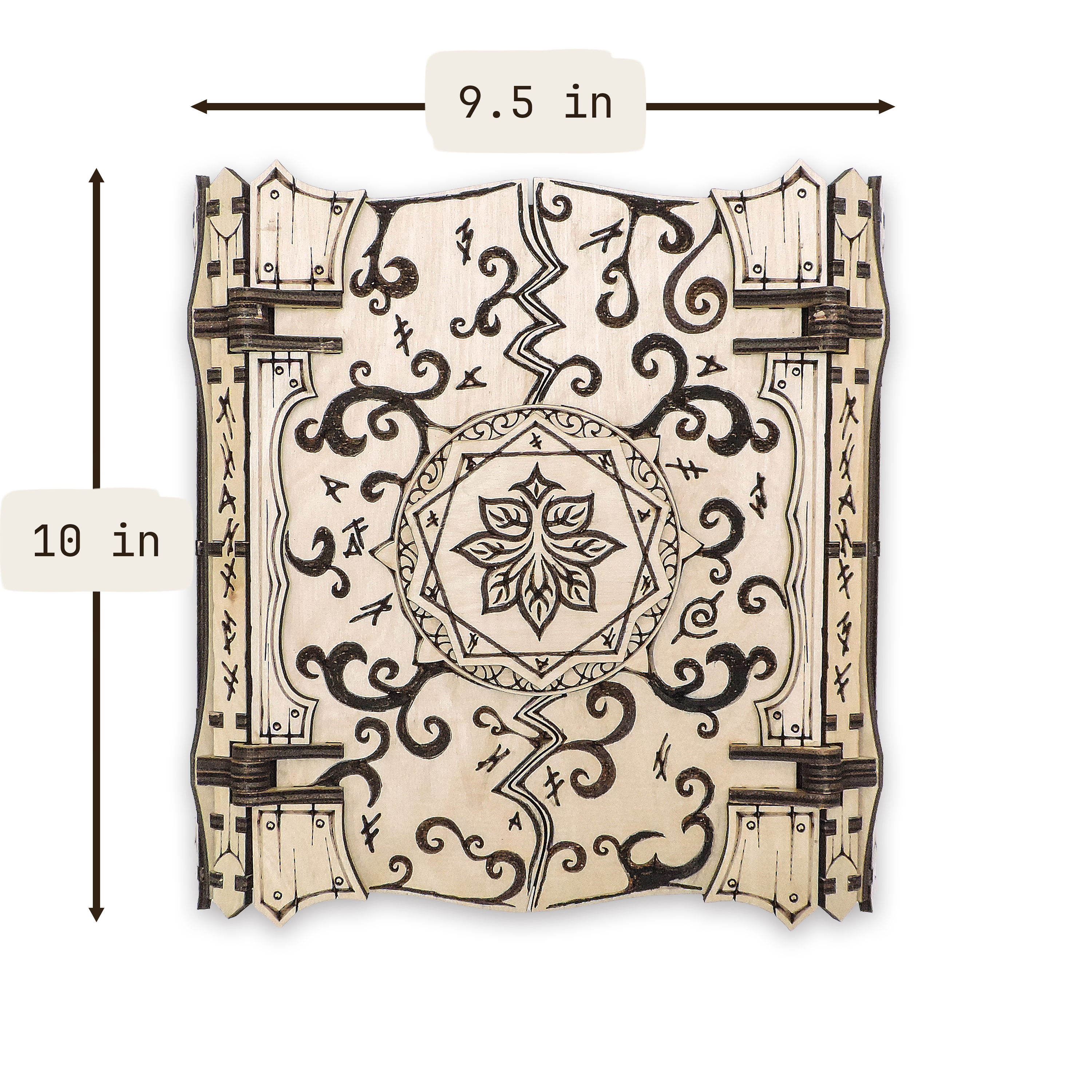Laser-cut wizard spellbook keepsake box, ¼ in cabinet-grade plywood