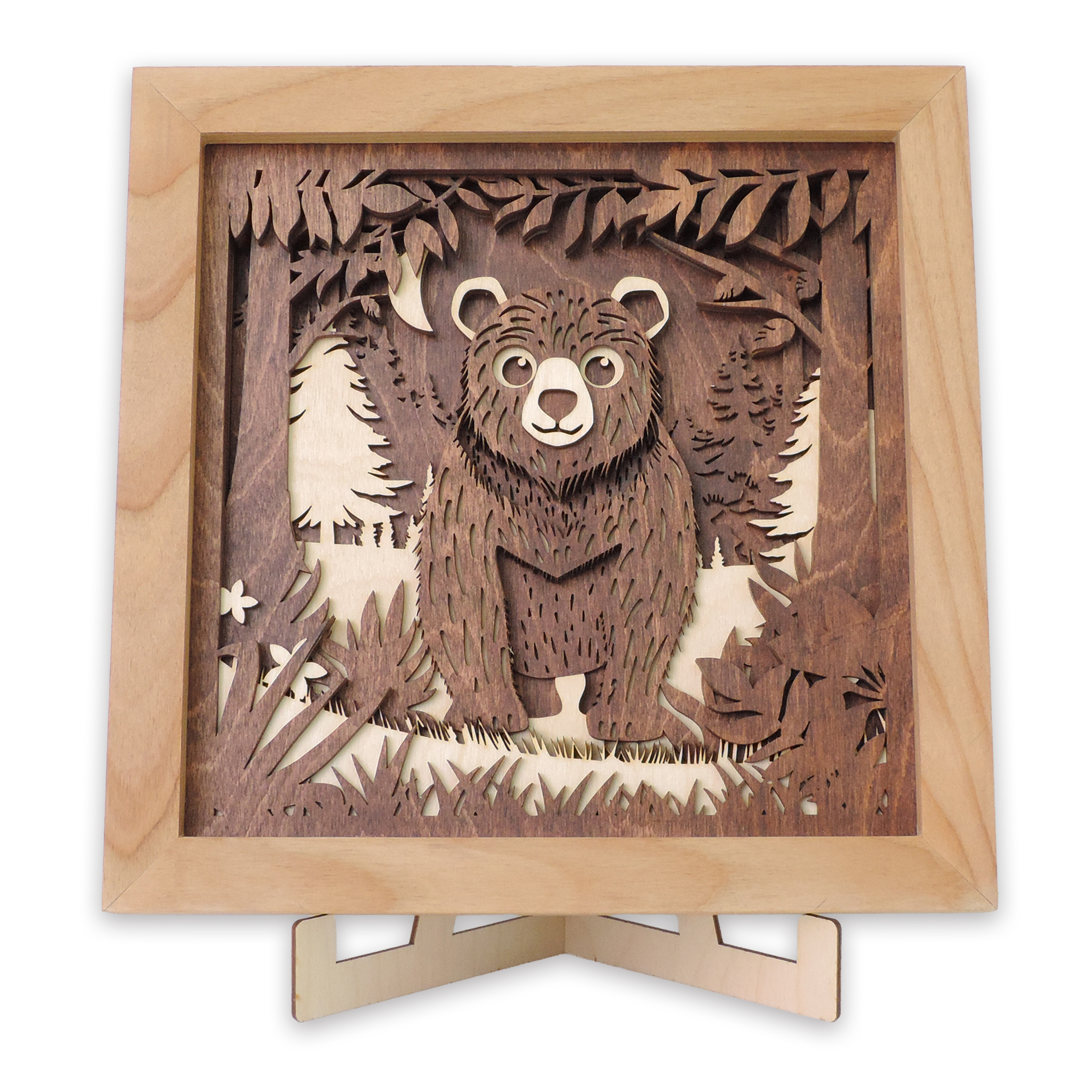 Multilayer 3D laser-cut baby bear wall art, Baltic Birch Plywood