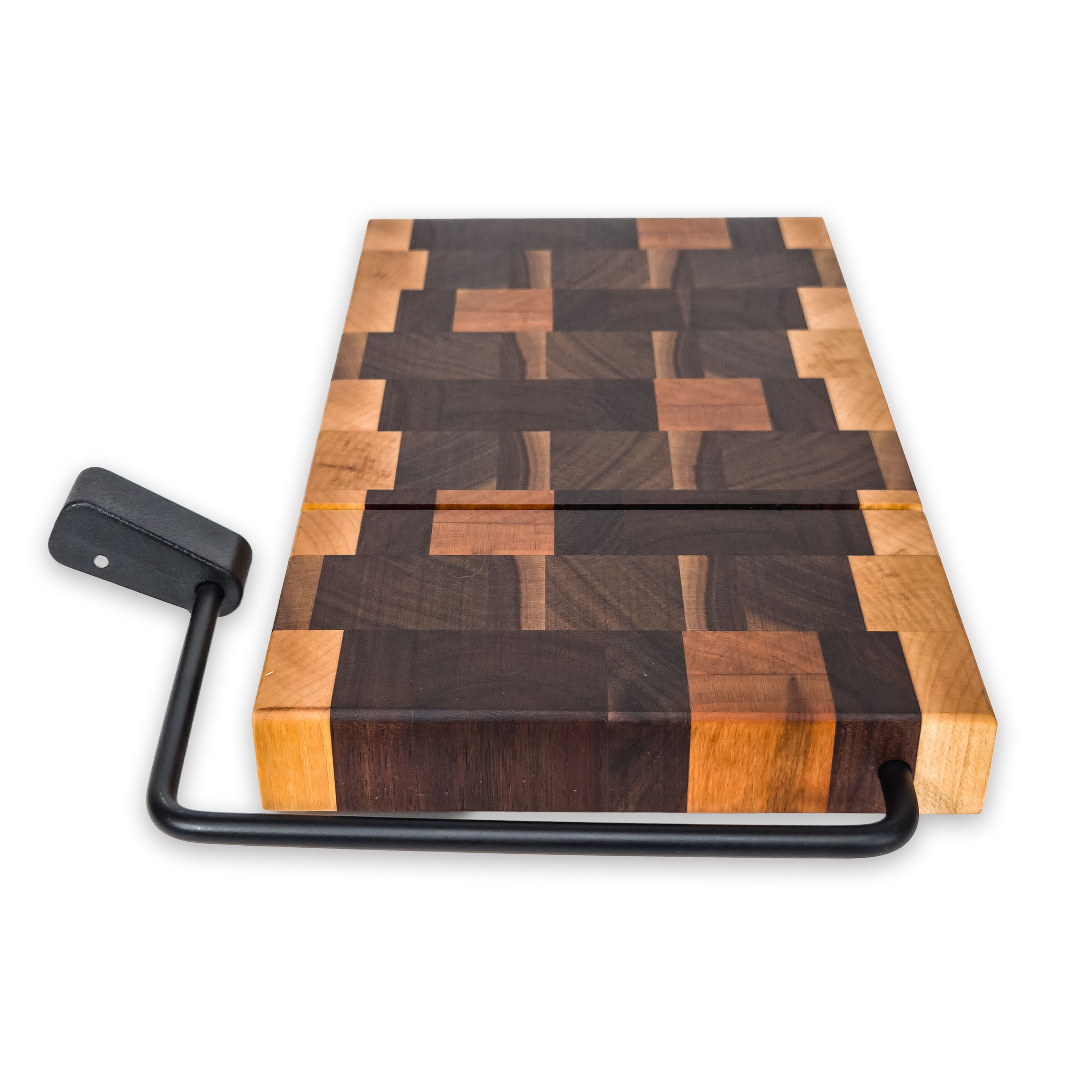 End grain maple, walnut, oak & cherry cheese slicer board with wire cutter, oiled hardwood — large, black (9.75 × 5.75 in)