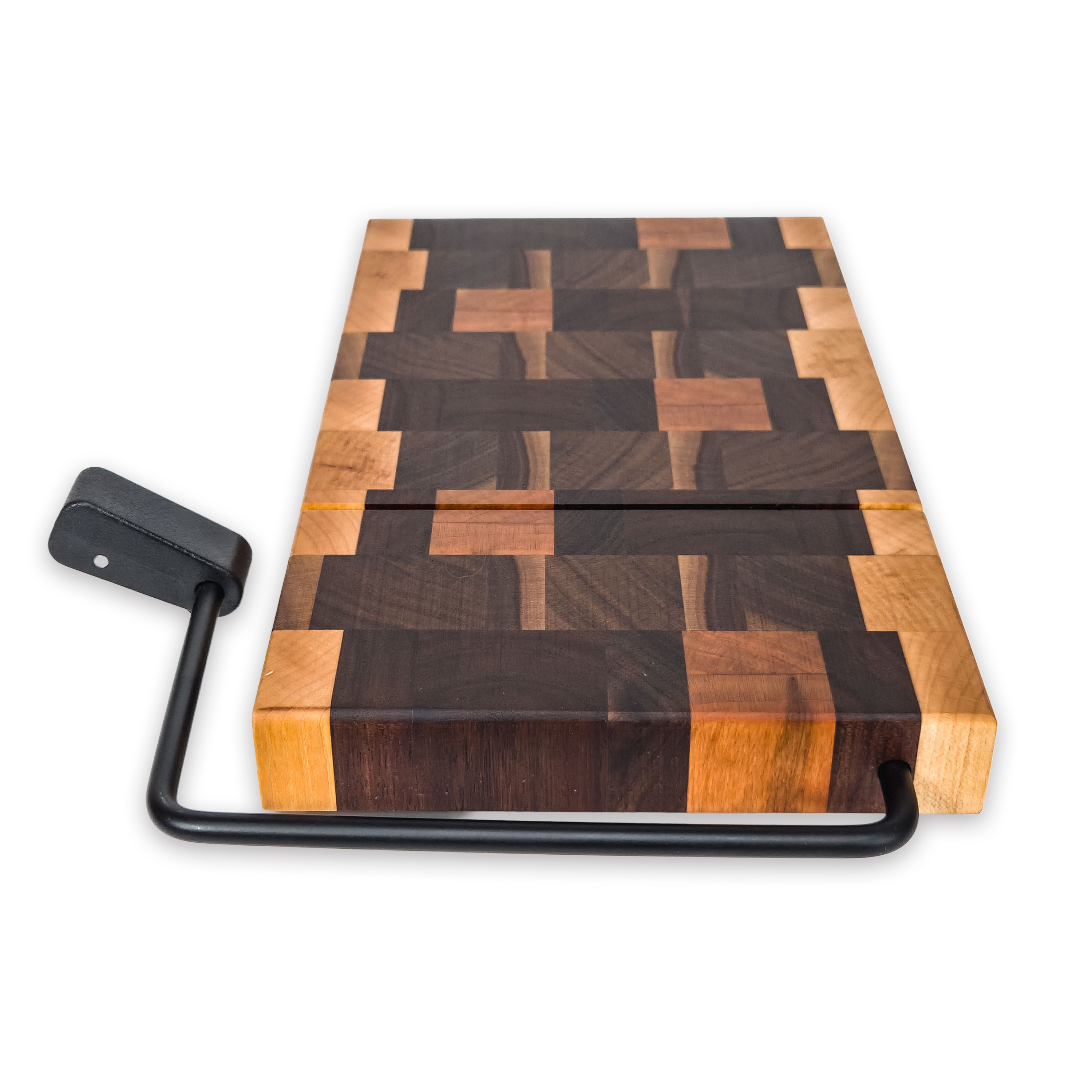 End grain maple, walnut, oak & cherry cheese slicer board with wire cutter, oiled hardwood — large, black (9.75 × 5.75 in)