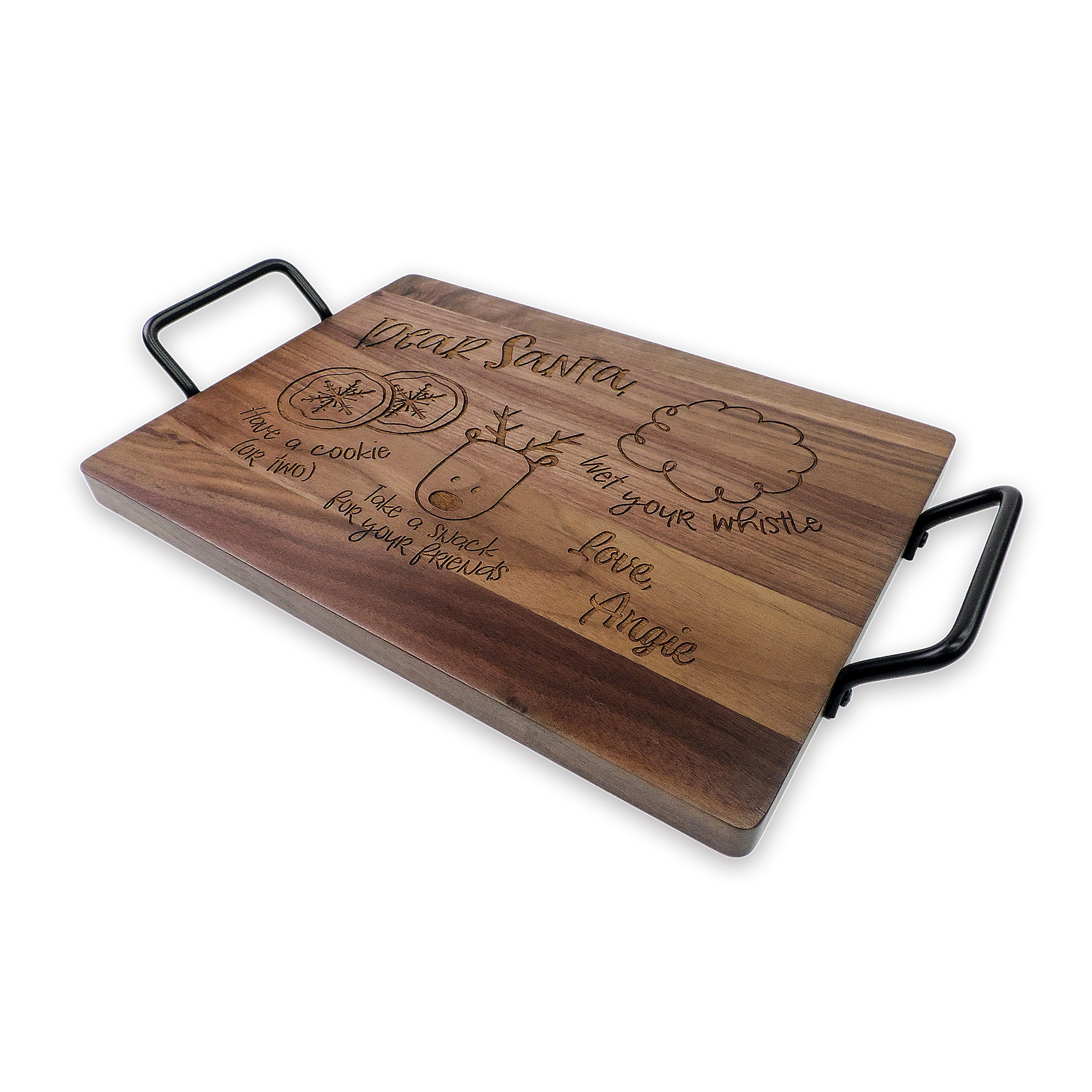 Custom engraved Santa serving tray, walnut