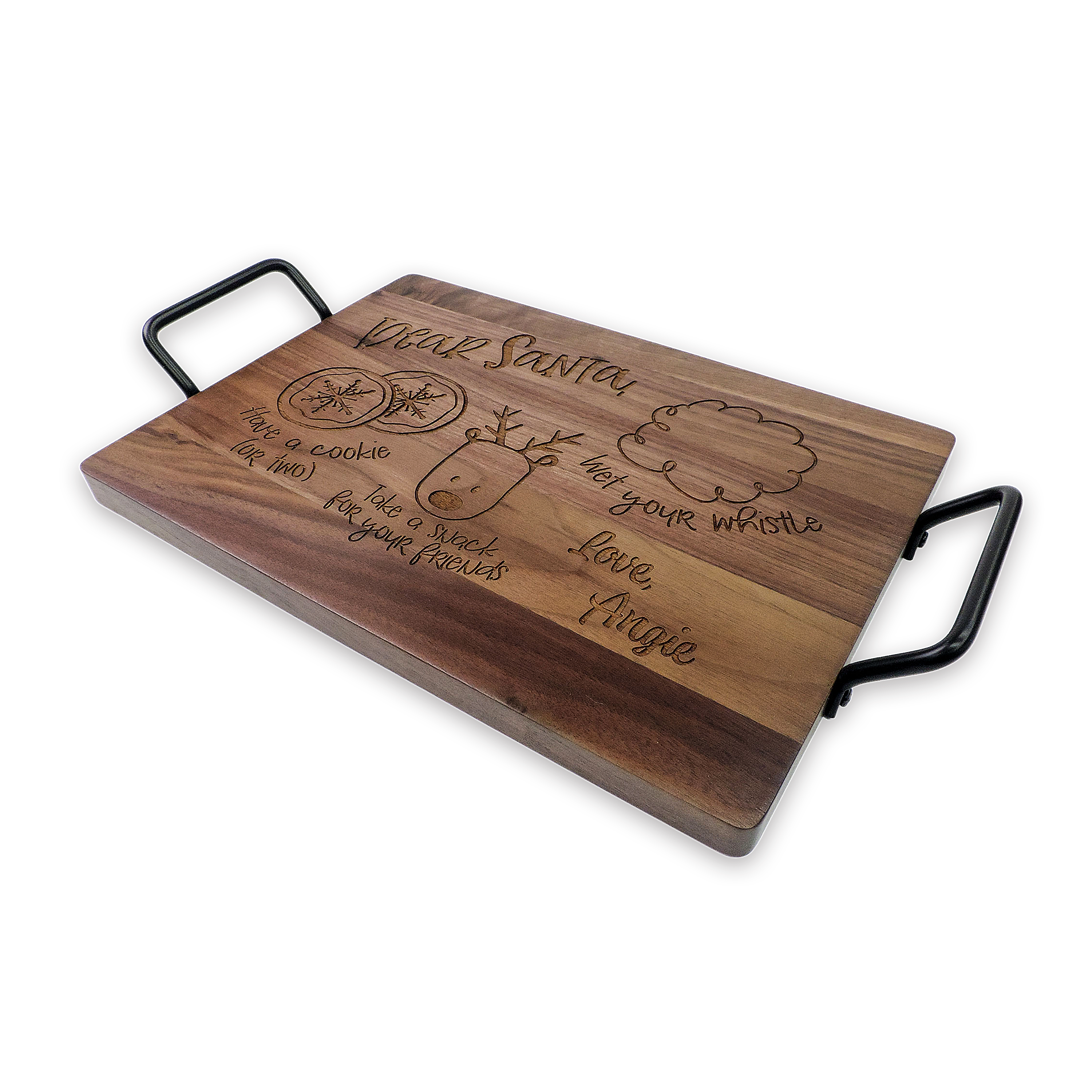Custom engraved Santa serving tray, walnut