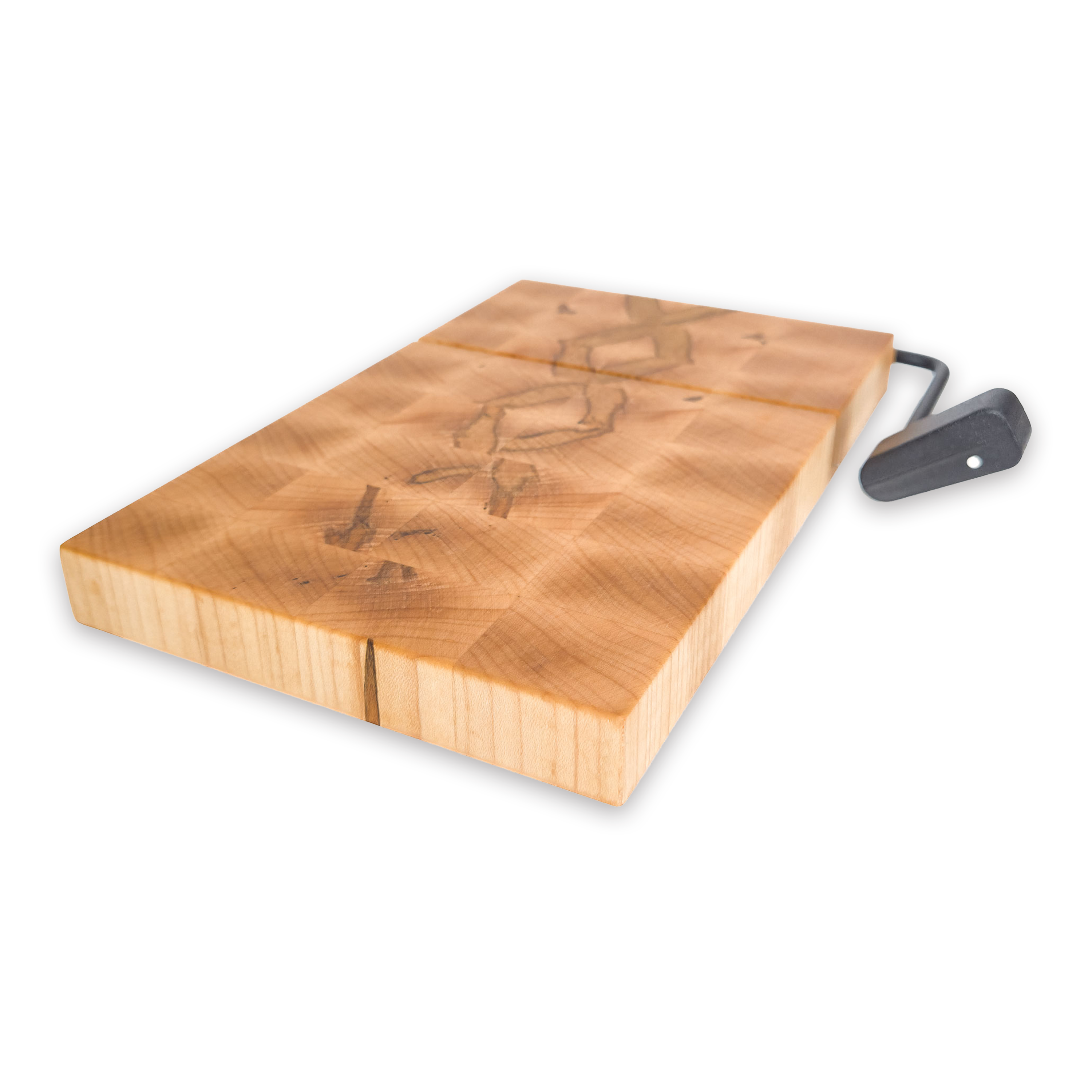End grain spalted maple cheese slicer board with wire cutter, oiled hardwood
