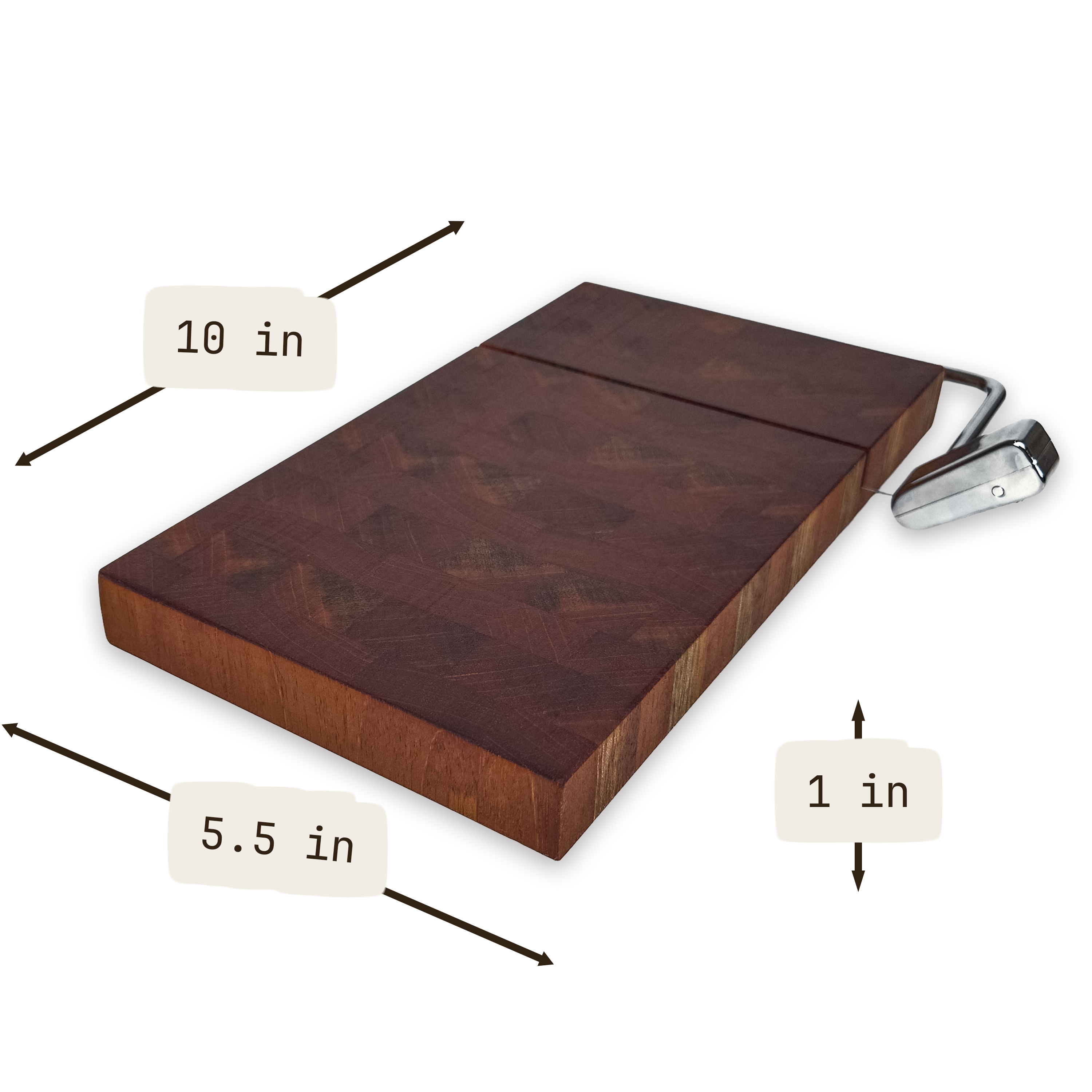 End grain walnut cheese slicer board with wire cutter, oiled hardwood