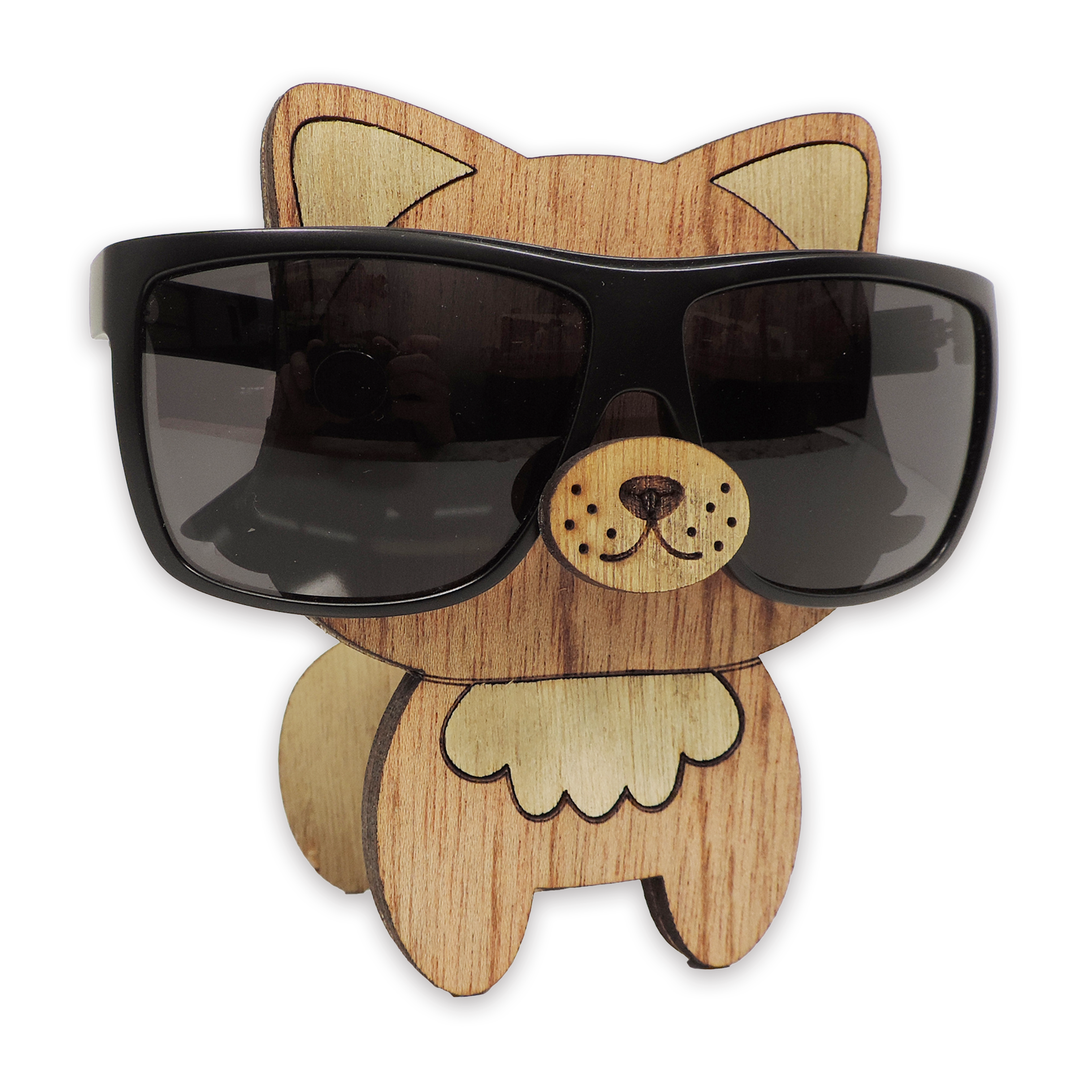 Laser-cut cat glasses holder, 5 mm plywood — cherry, blank (3.5 × 5 in)