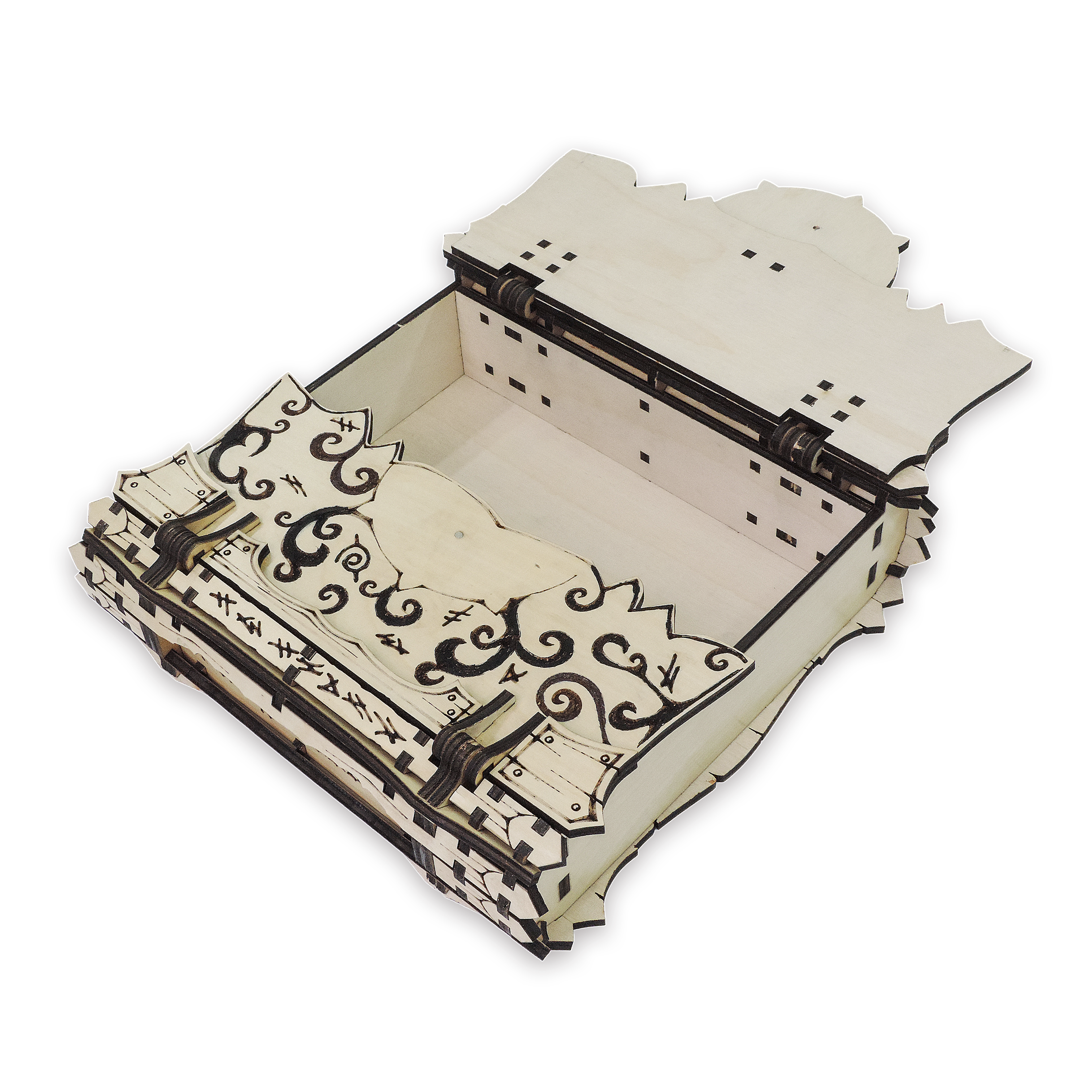 Laser-cut wizard spellbook keepsake box, ¼ in cabinet-grade plywood