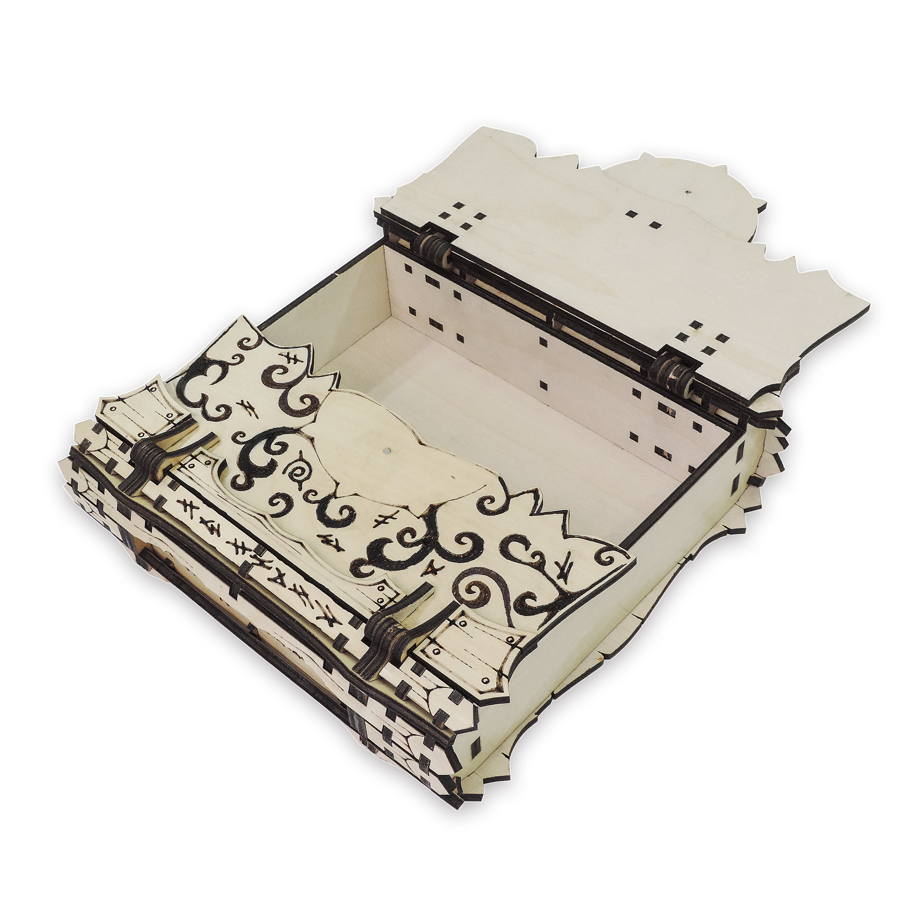 Laser-cut wizard spellbook keepsake box, ¼ in cabinet-grade plywood